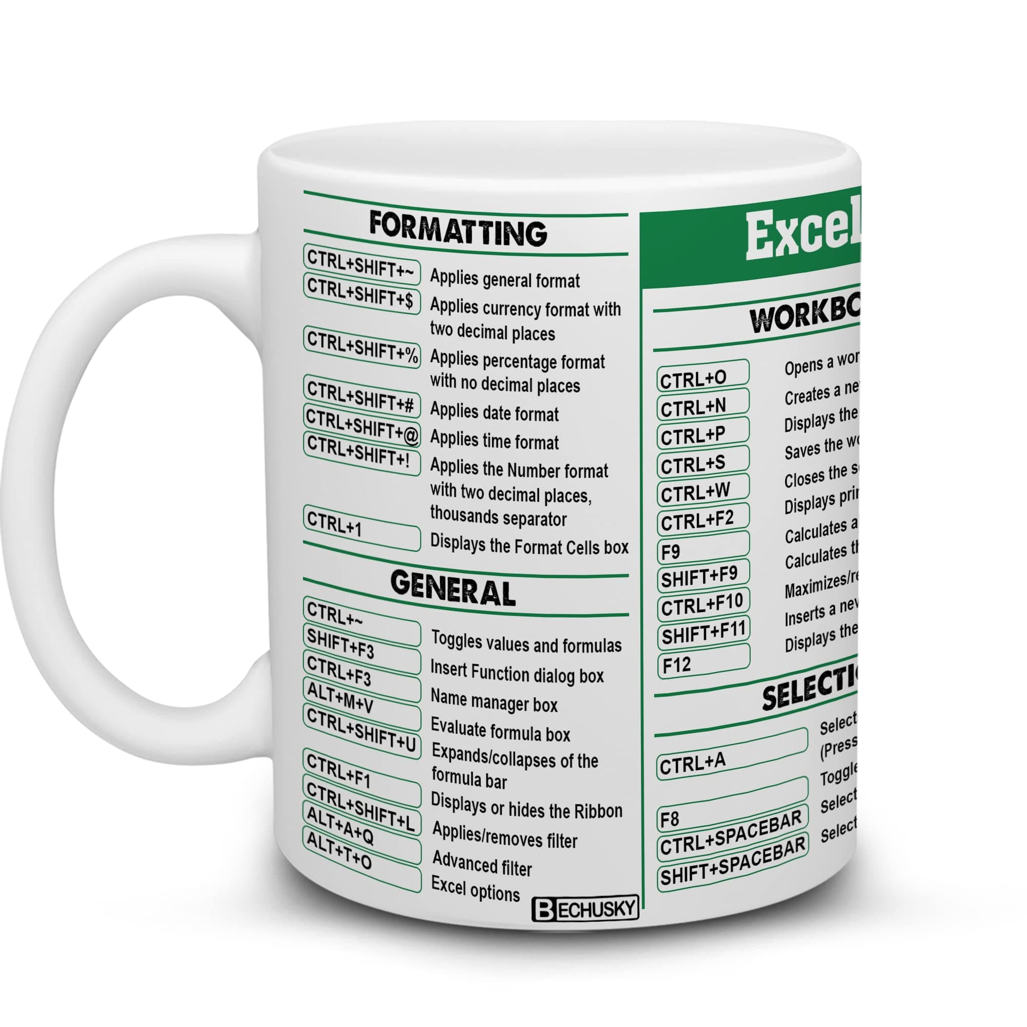 BECHUSKY Mugs For Accountant Gifts - Excel Mug - Cheat Sheet - Group Excel Shortcut - Boss Gift - Gifts For Women Finance, Accountants,Coworker, Student - Accountant Mug For Women Men