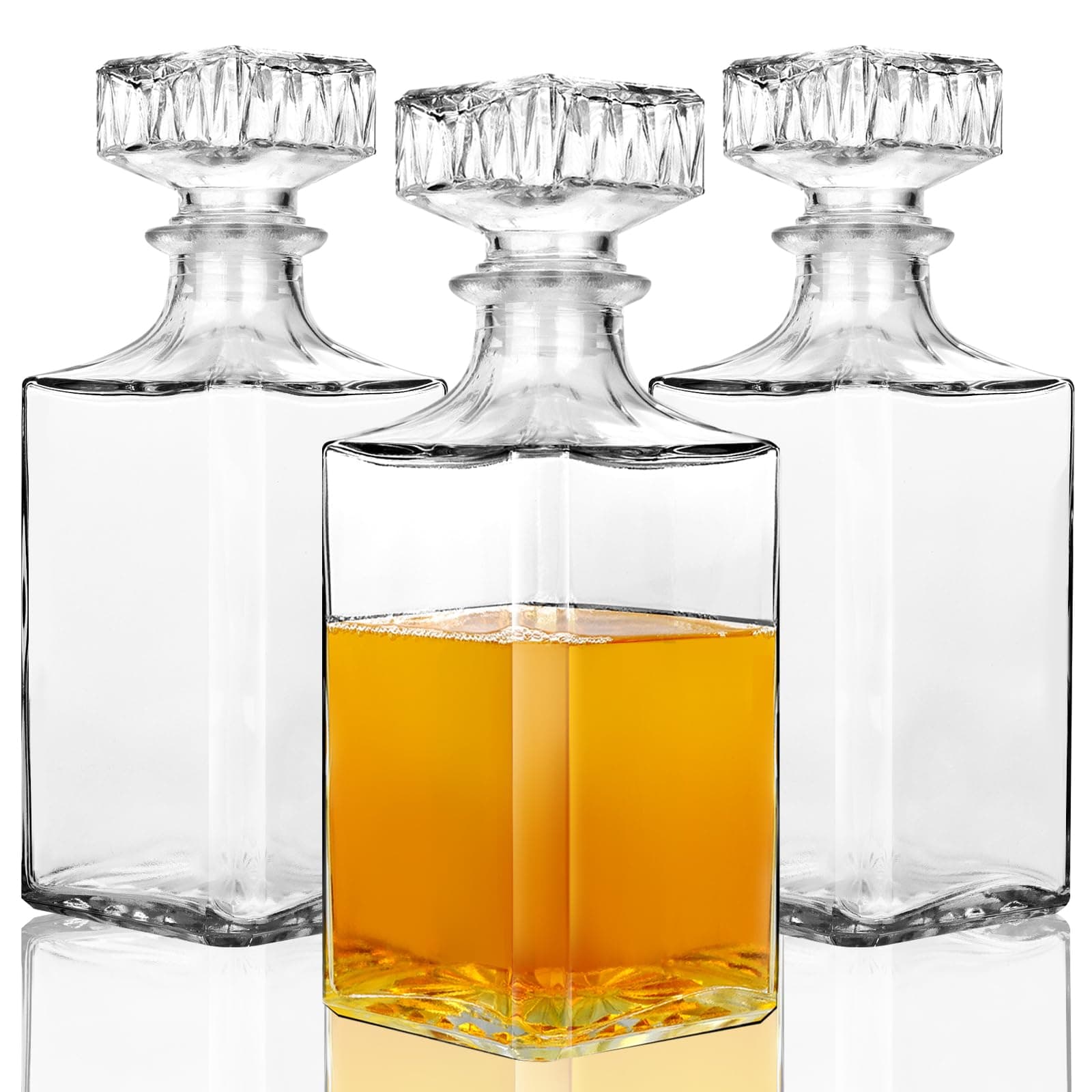 3Pieces 31 oz Whiskey Decanters with Airtight Stopper Elegant Glass Liquor Decanter Bottles for Whiskey, Brandy, Scotch, Vodka, Bourbon, Liquor