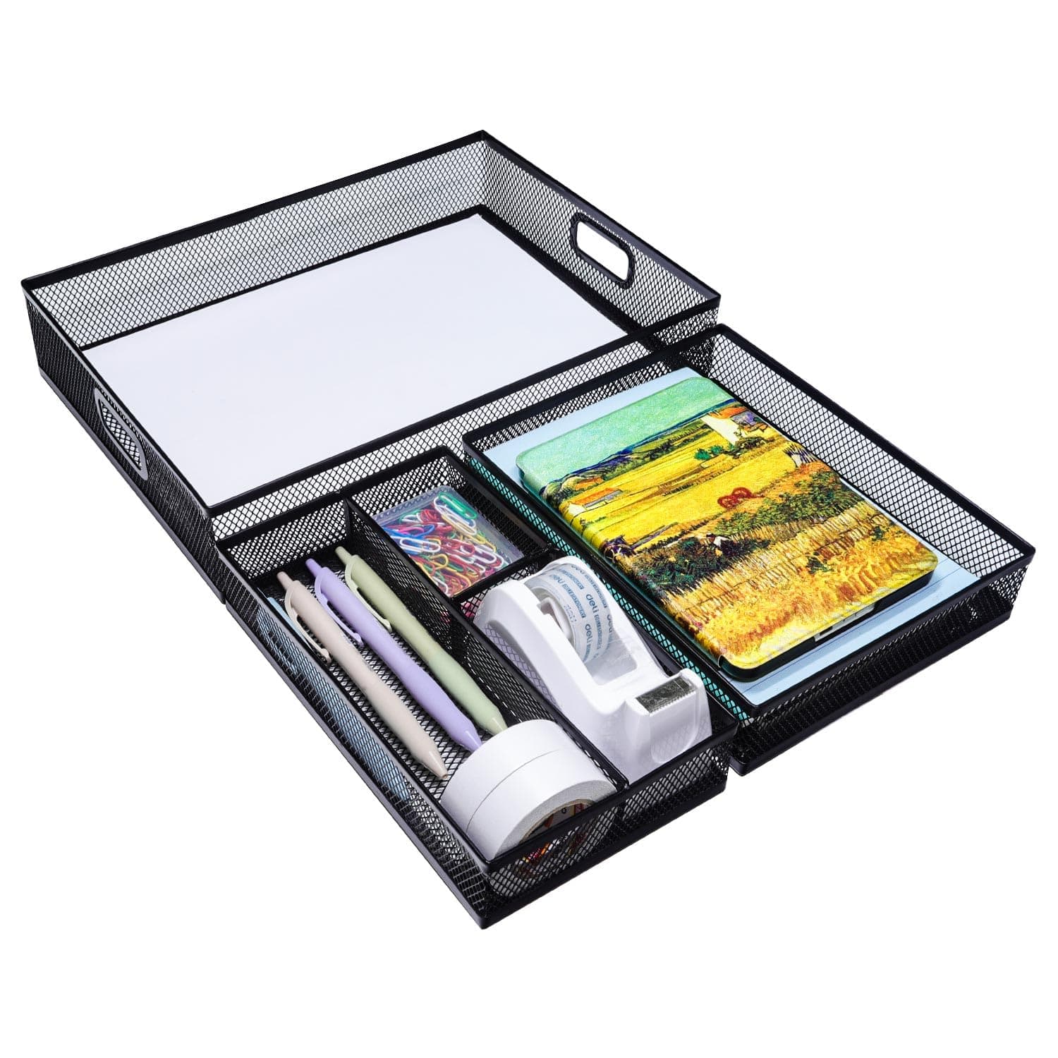 3 Pcs Desk Drawer Organizer Tray Set, Metal Mesh Office Drawer Organizer for Office, Home, Desktop, Kitchen, A4 Paper Desk Drawer Organizer