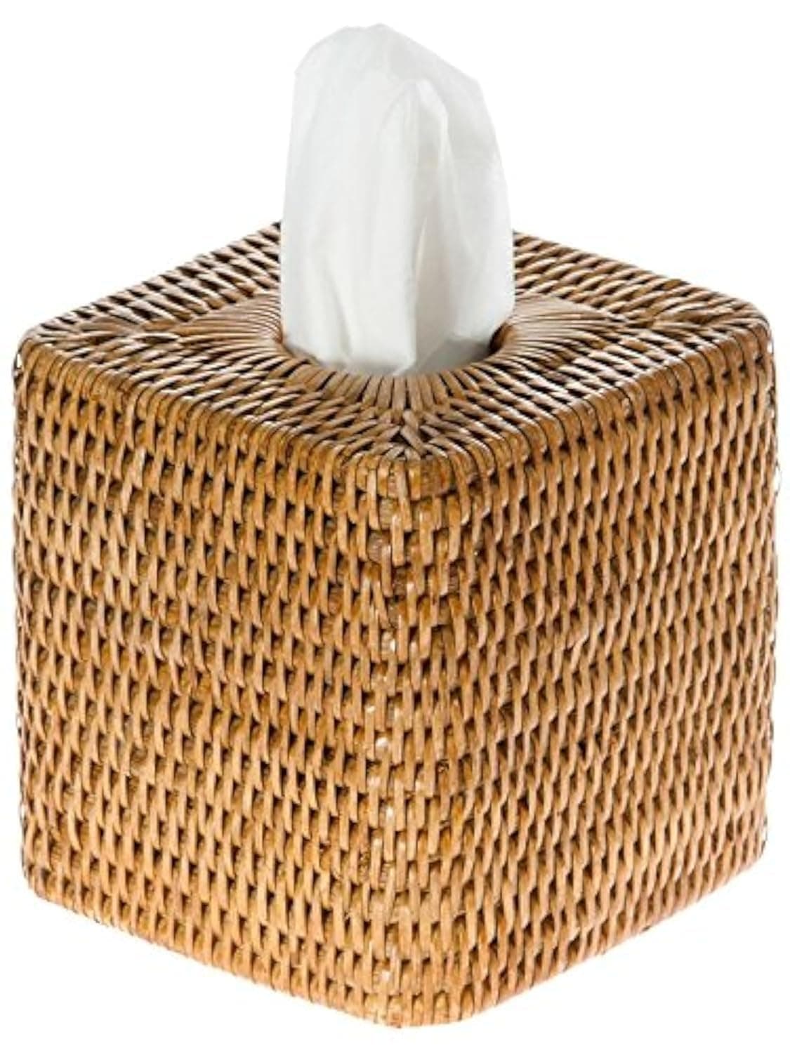 La Jolla Rattan Square Tissue Box Cover, Honey Brown