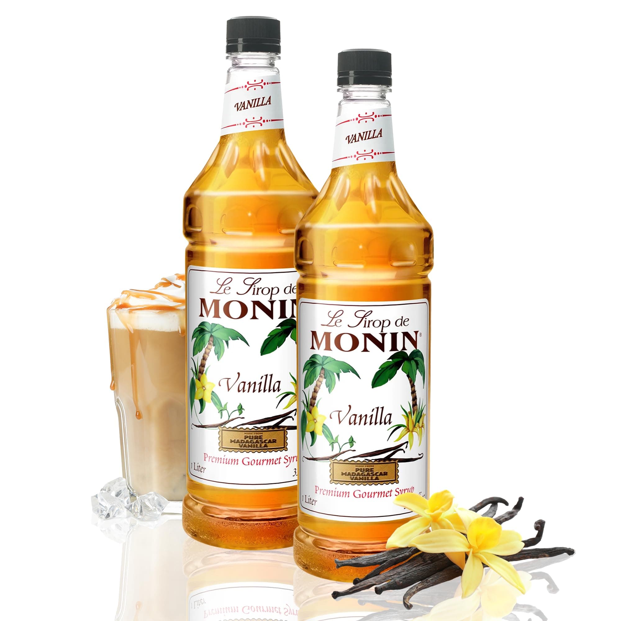 Monin - Vanilla Syrup, Versatile Flavor, Great for Coffee, Shakes, and Cocktails, Gluten-Free, Non-GMO (1 Liter, 2-Pack)