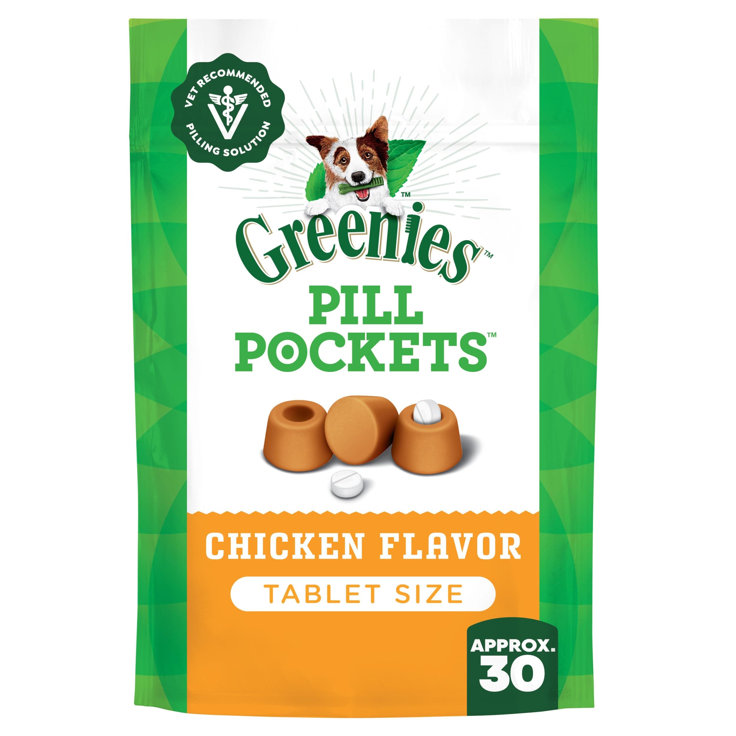 PILL POCKETS Tablet Size Natural Dog Treats Chicken Flavor, 3.2 oz. Pack (30 Treats), All Life Stages