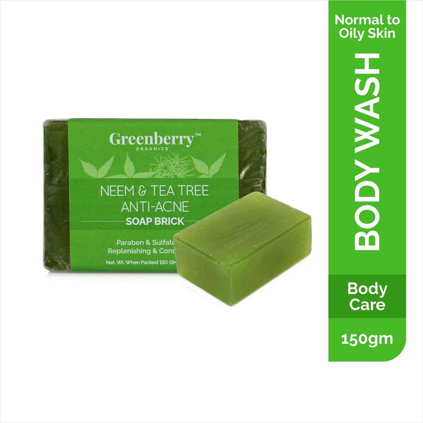 Neem & Tea Tree Anti-Acne Soap Brick, Paraben & Sulphate Free, Replenishing and Conditioning for Men & Women for normal to oily Skin. (150gms)