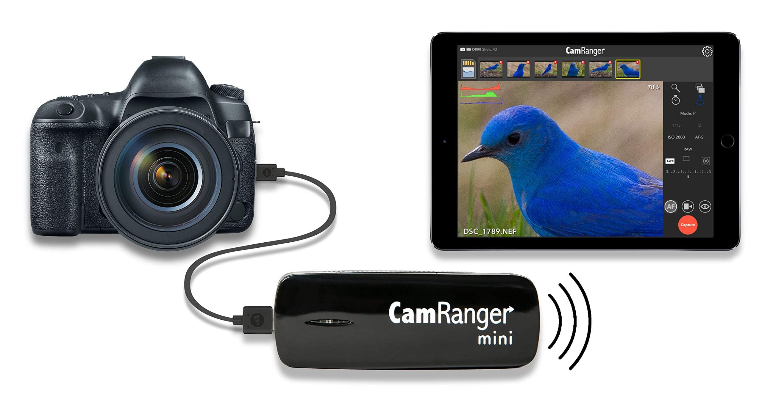 CamRanger mini (Wireless Remote for Canon and Nikon DSLR Cameras, for iPhone, iPad and Android Devices, intervalometer, Bulb Mode, Change Settings, Camera Control)