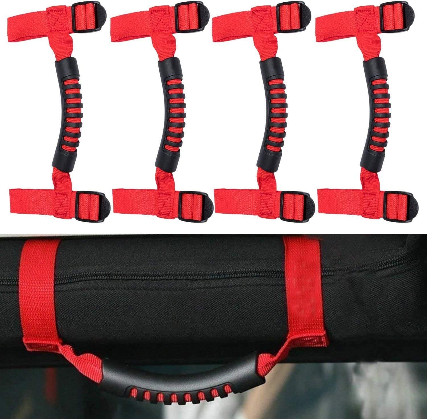 Guoord 4 Pcs Roll Bar Grab Handles, Grip Handle for 1987-2020 Jeep Wrangler Jeep Wrangler Accessories YJ TJ JK JKU JL JLU Sports Sahara Freedom Rubicon X & Unlimited (Red)