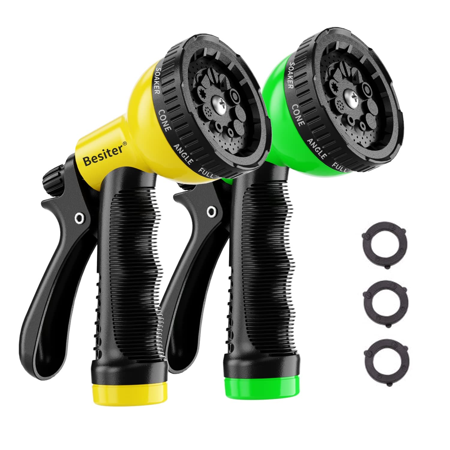 Garden Hose Nozzle Sprayer: 2 Pack 10 Watering Patterns Water Hose Spray Nozzles for Garden Hose Heavy Duty Hose Head Hose Attachment for Garden Hose YellowGreen