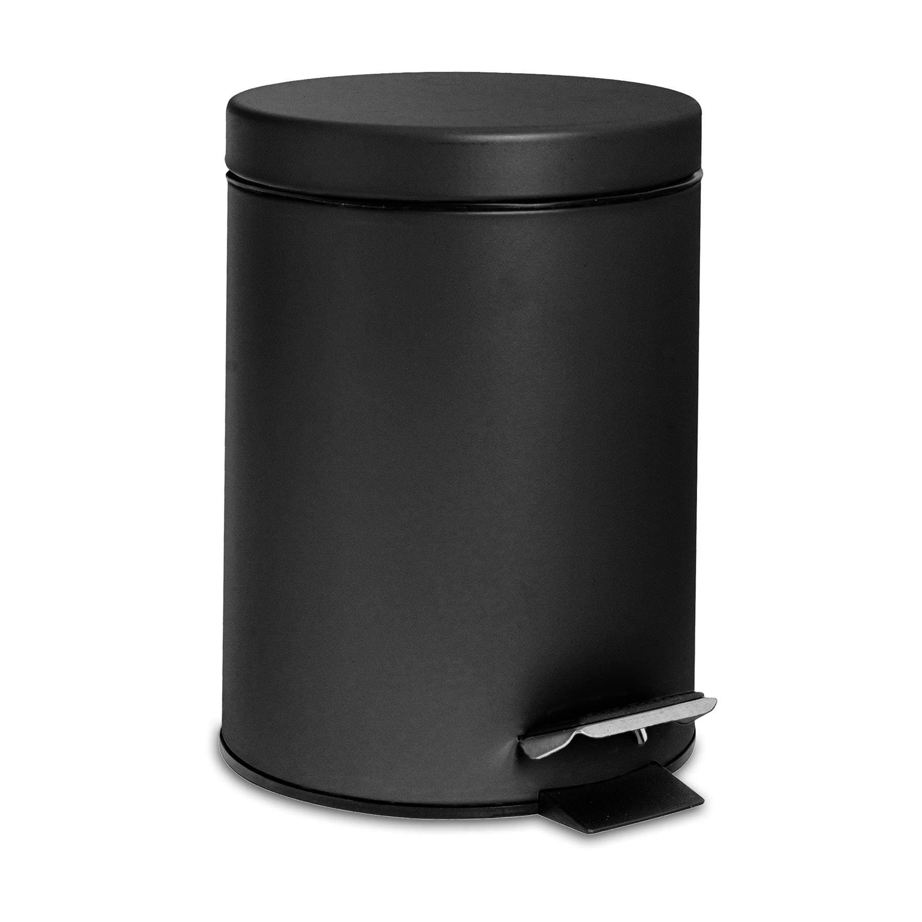 Harbour Housewares 3L Bathroom Bin - Matte Black - Round Stainless Steel Pedal Bin Slim Kitchen Rubbish Trash Can Garbage Dustbin with Lid and Inner Bin Liner Bucket