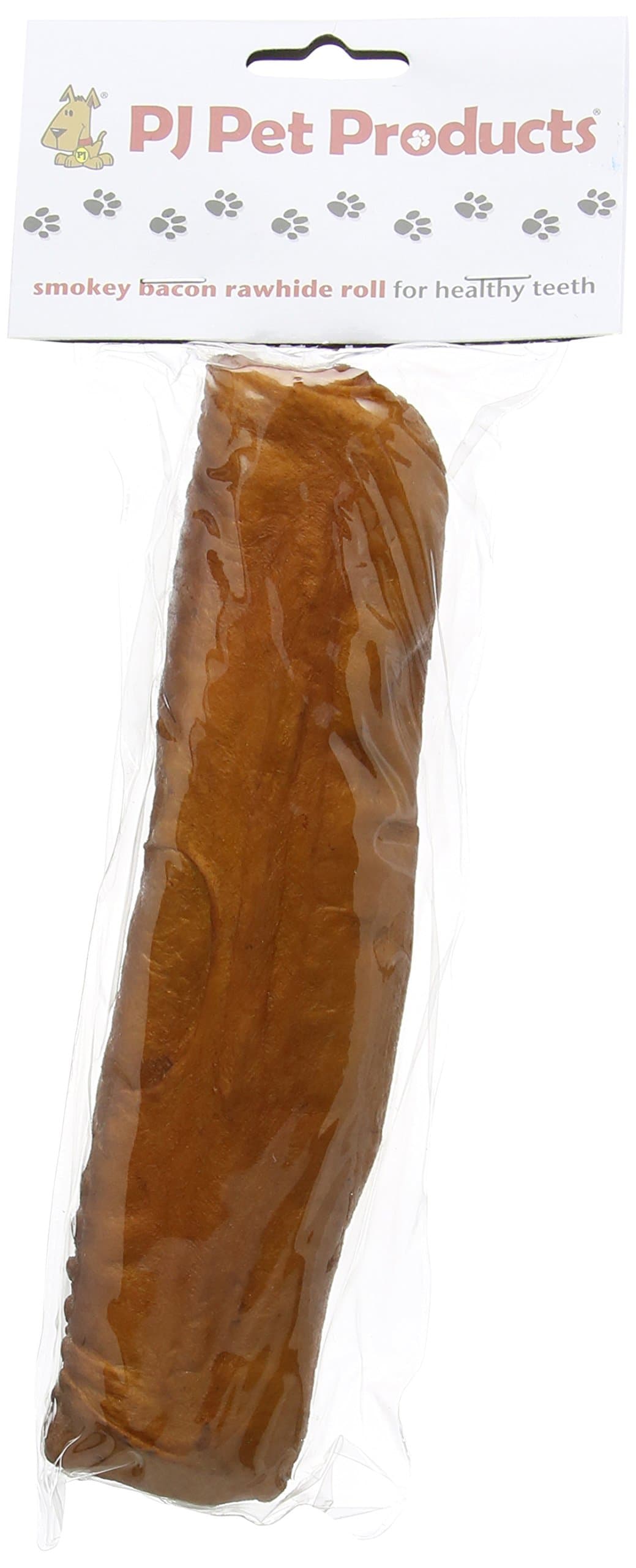 PJ Pet Products Smokey Bacon Rawhide Roll 21cm 1 x 130 g Pack of 10 | Natural Dog Chews for Large & Small Dogs | Long-Lasting Rawhide Treats for Dental Care | Ideal Low-Fat Dog Treats for Puppy Chew