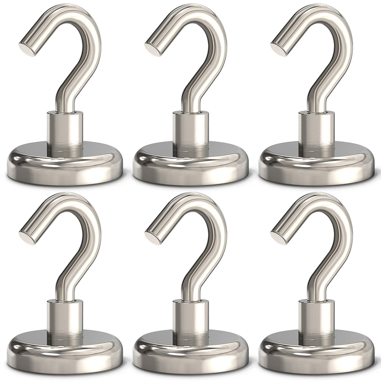 GREATMAG Magnetic Hooks, 80 lbs Heavy Duty Magnet Hooks, Super Powerful Neodymium Magnets for Hanging, 1.26" Diameter, Pack of 6