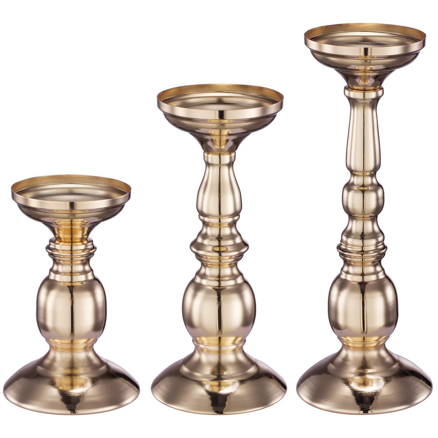 Aku Tonpa Set of 3 Gold Decorative Candle Holders, Home Decor Candlesticks for Pillar and Flameless Candles