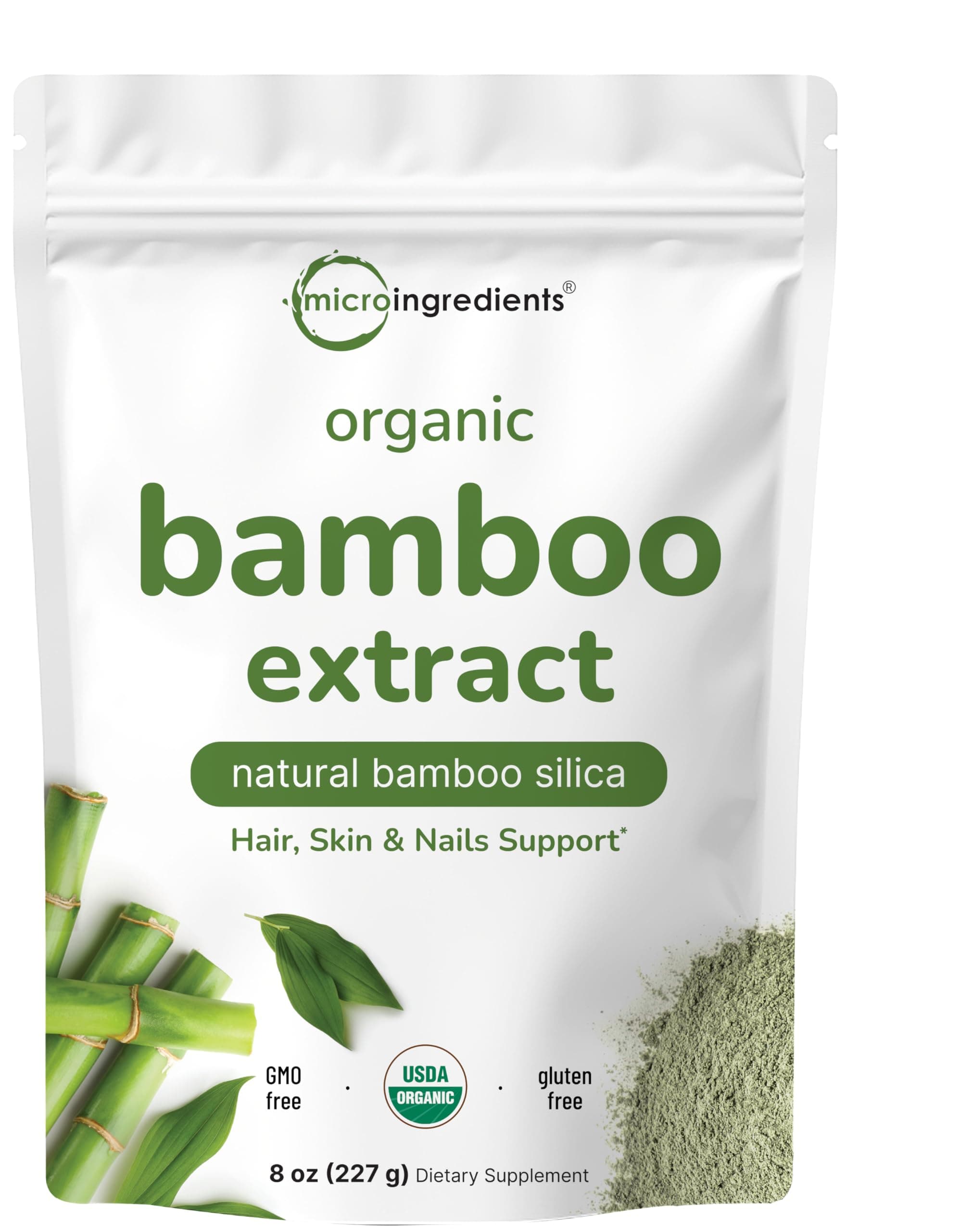 Organic Bamboo Extract Powder, 8oz (378 Servings) | Bamboo Plant Silica & Mineral Supplements | Natural Stem & Leaf Extract | Non-GMO, Gluten Free, Vegan Friendly