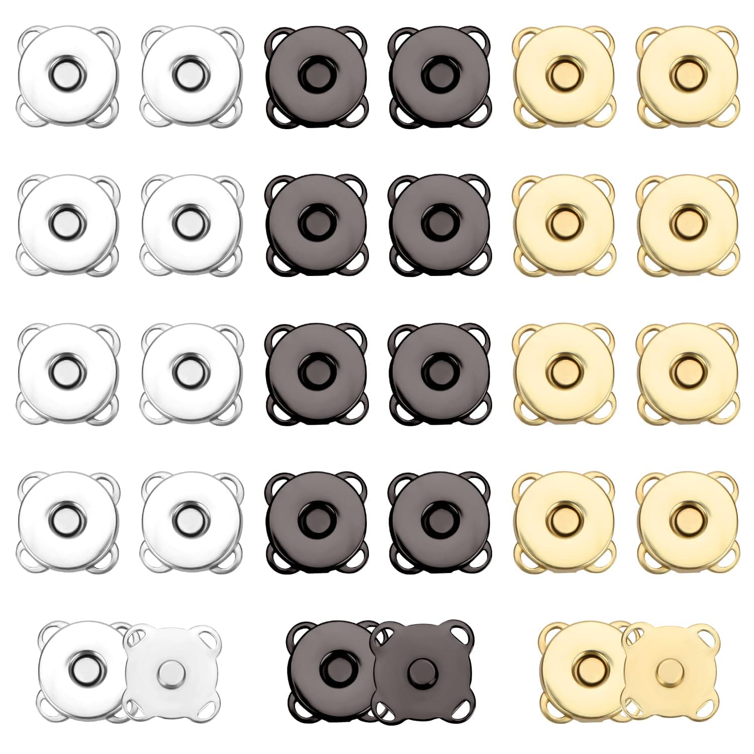 30 Sets 18mm Magnetic Snaps, Plum Blossom Magnetic Buttons Metal Magnet Snap Buttons Closure Clasps Fastener for Clothes Purses Bag Leather Sewing DIY Craft