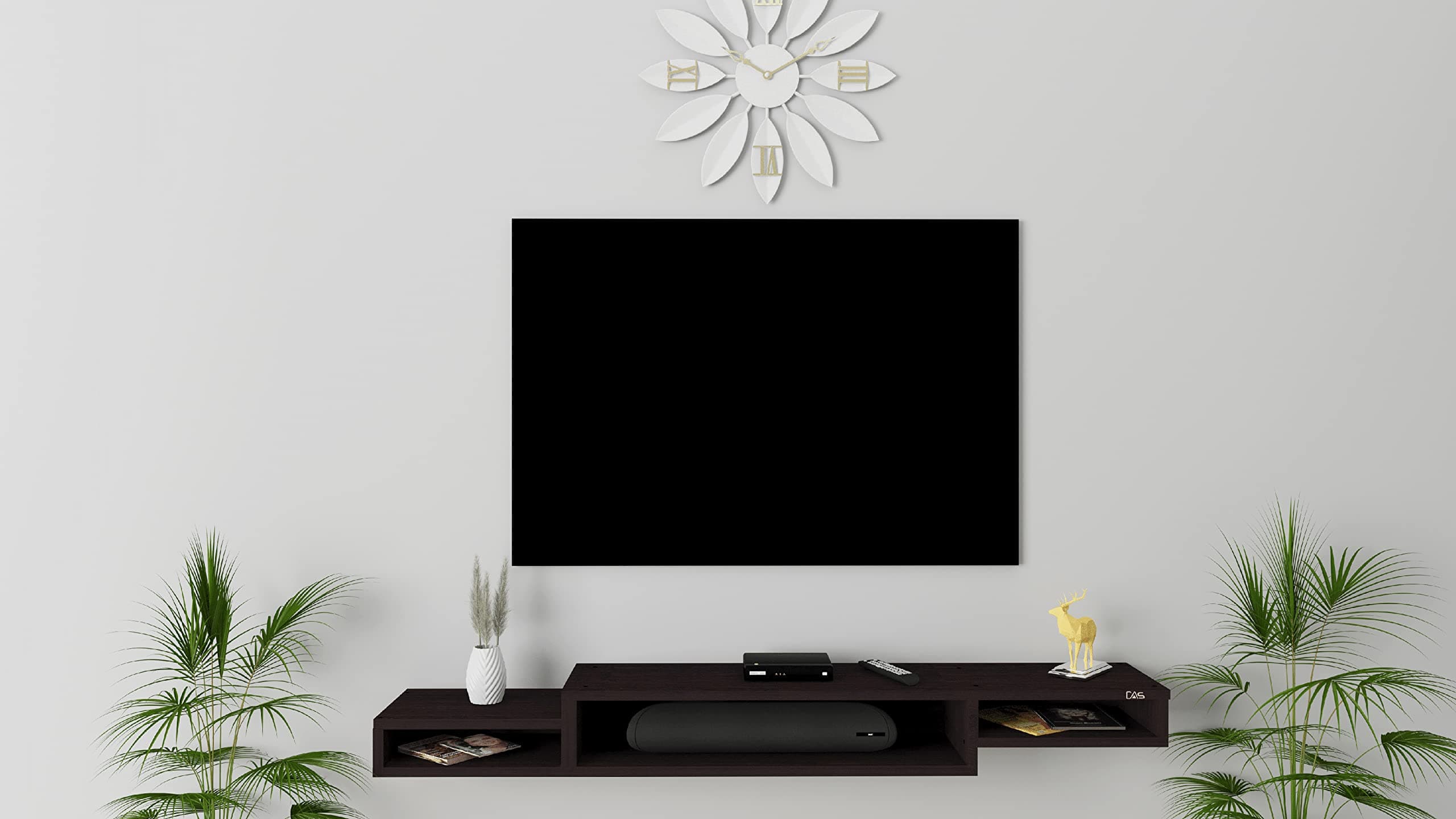 DAS Laurente Max High Strength & Durable Wall Mount Engineered Wood TV Entertainment Unit Stand Set Top Box Stand for Living Room Flowery Wenge (Ideal for up to 65") Screen