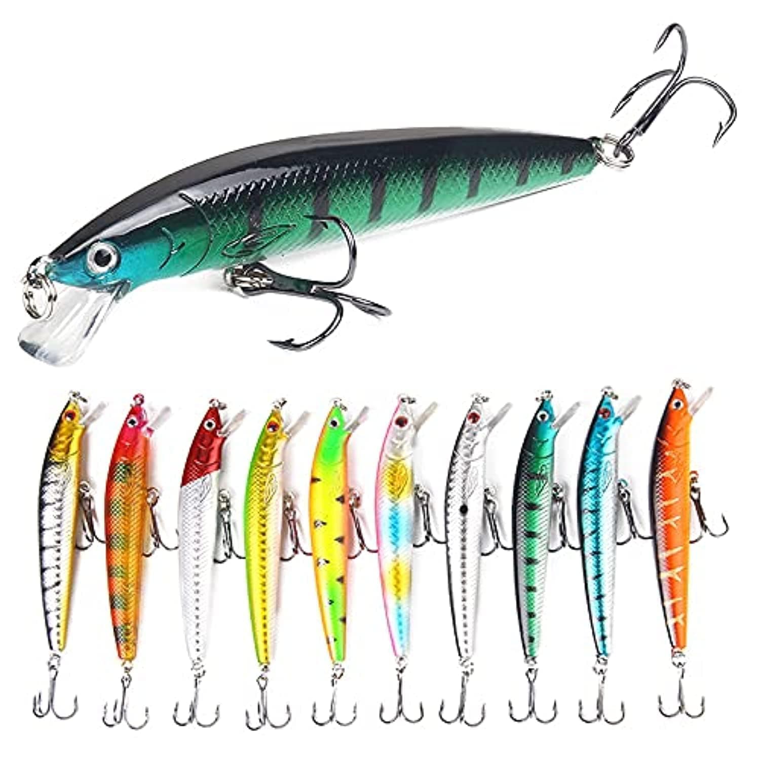 10pcs 3D Artificial Minnow Fishing Lures Baits,Minnow Fishing Lures Crankbaits Set Fishing Hard Baits Swimbaits Boat Topwater Lures for Trout Bass Perch Fishing