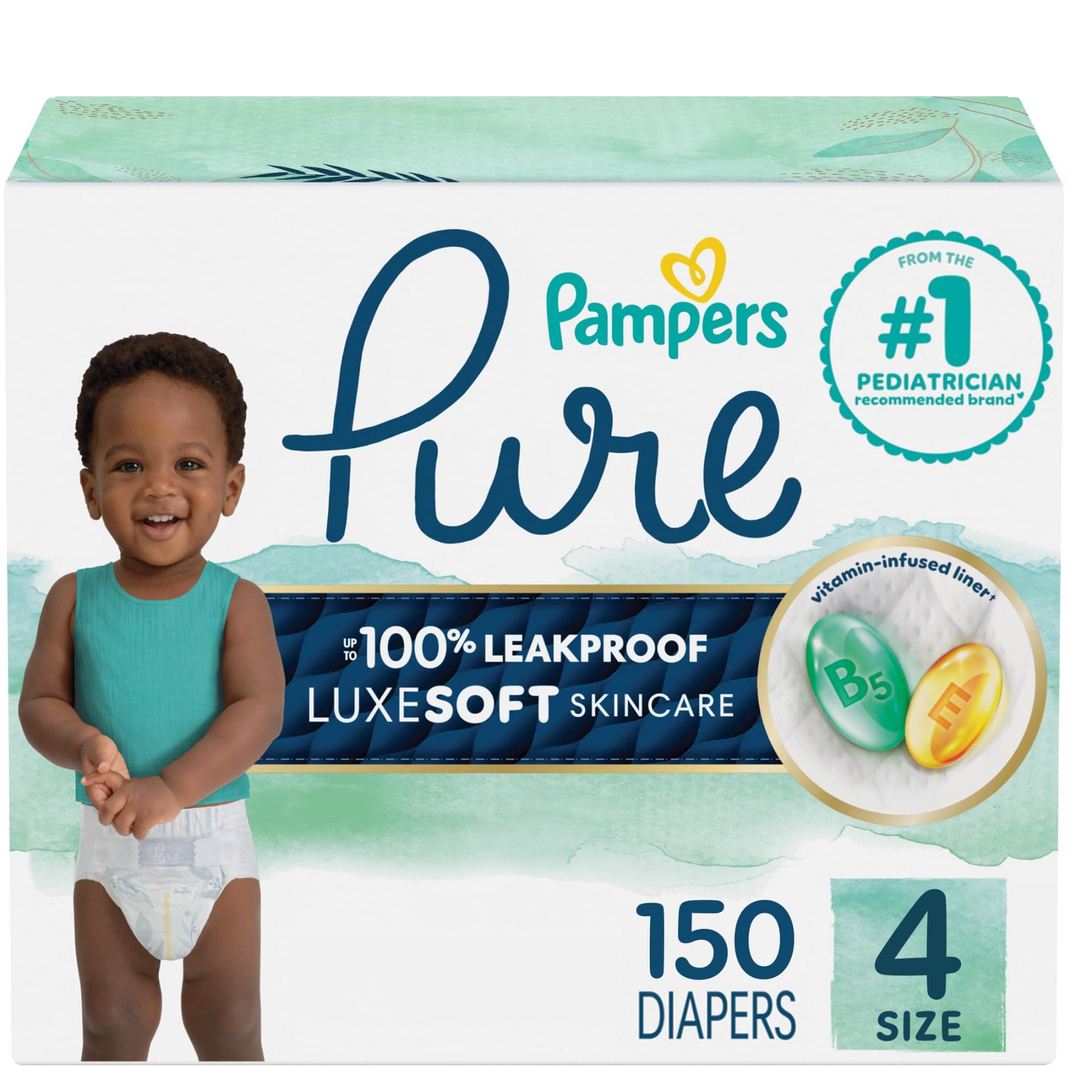 Diapers Size 4, 150 Count - Pure Protection Disposable Baby Diapers, Hypoallergenic and Unscented Protection (Packaging & Prints May Vary)