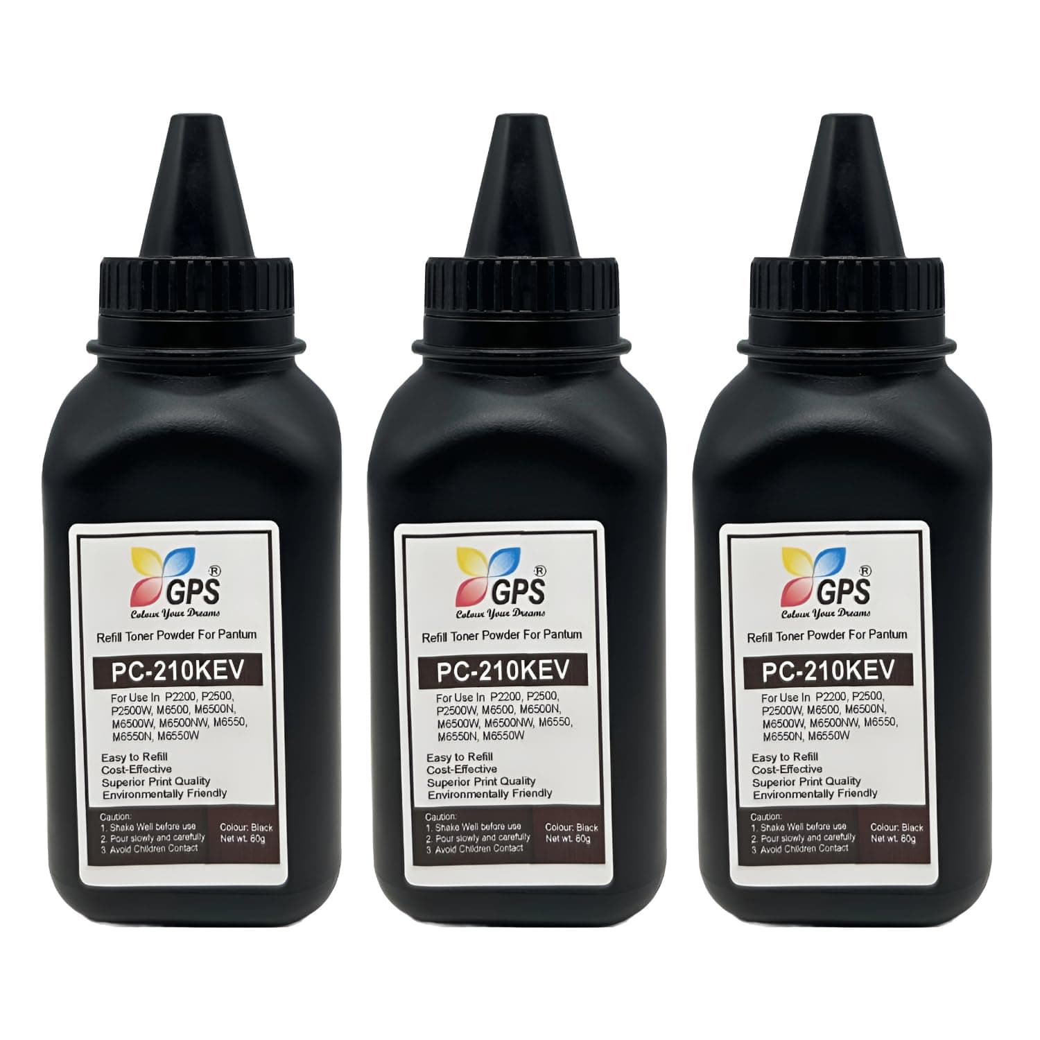 GPS Colour Your Dreams PC210 / 210 KEV Laser Printer Toner Powder for Pantum, Perfect for P2200, Cartridge Refill, Black Ink, Printer Ink Refill - Ensures Sharp Prints Every Time (Pack of 3)
