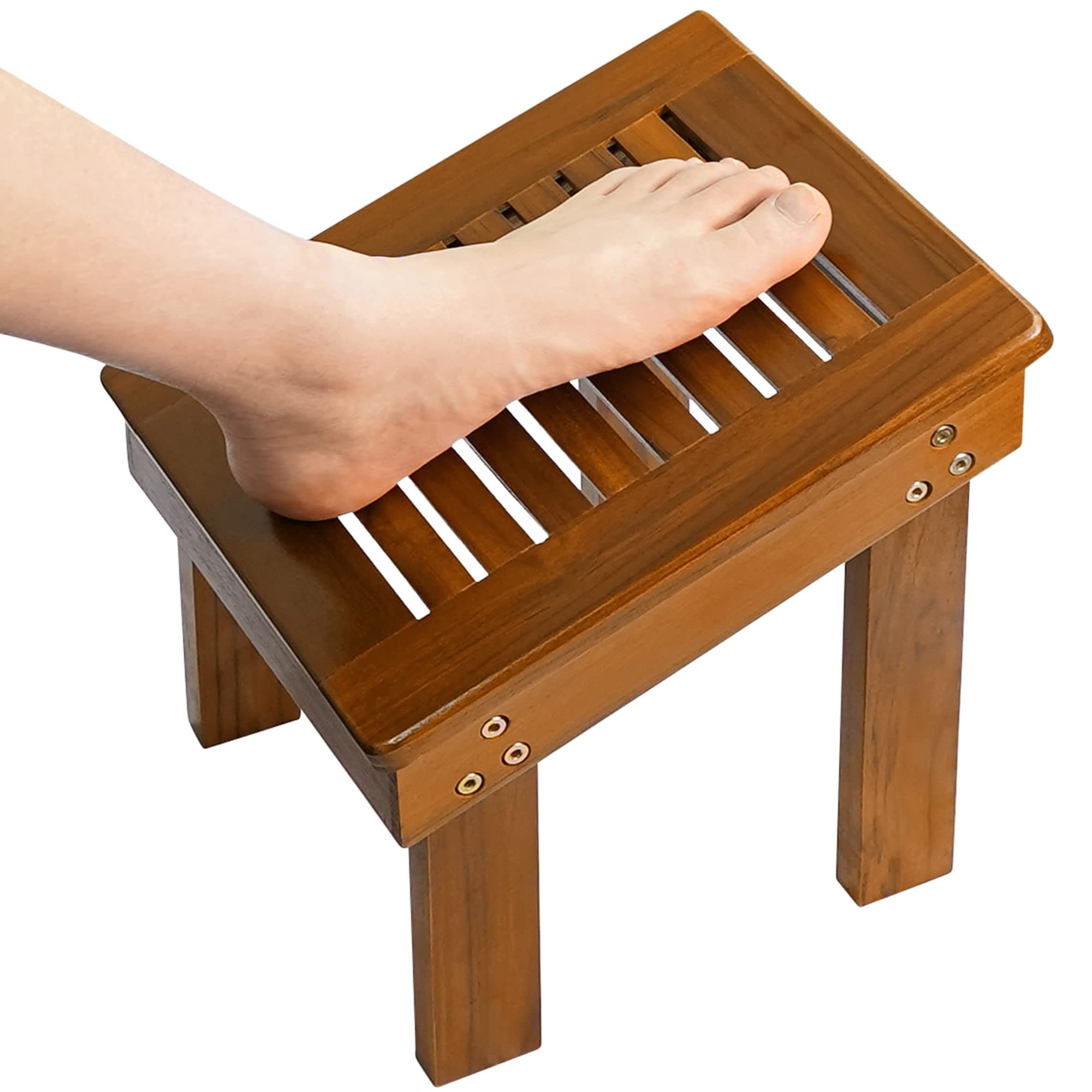 Utoplike Teak Wood Shower Foot Stool for Shaving Legs, Sturdy Shower Foot Rest for Shower Shaving, Wooden Shower Foot Step for Bathroom