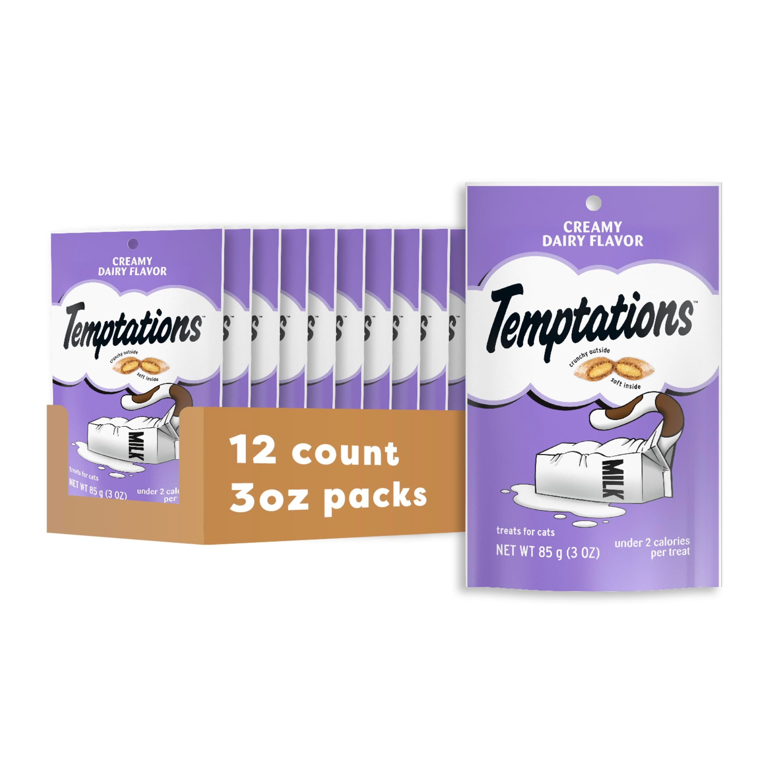 Temptations Cat Treats, Classic Crunchy and Soft Cat Treats, Creamy Dairy Flavor, 3 oz. Pouch (Pack of 12)