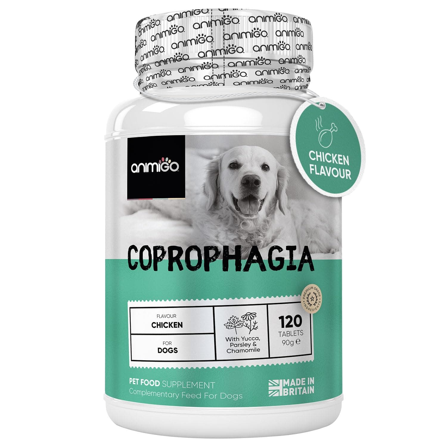 Coprophagia Deterrent for Dogs - 120 Chicken-flavour Dog Stool Repellent Tablets with Probiotic & Prebiotic - Helps Stop Puppy Eating Poop, Supports Digestion & Freshens Breath - Dog Breath Freshener