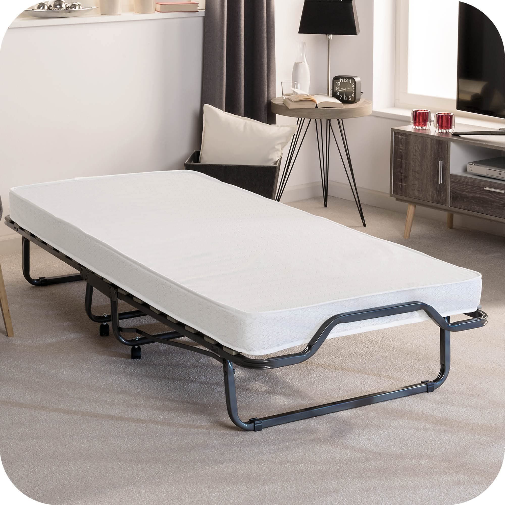 folding bed 90x200 cm – foldable bed with mattress 10 cm thick foam and metal steel frame – fold up adult singles portable guestbed - Venetia