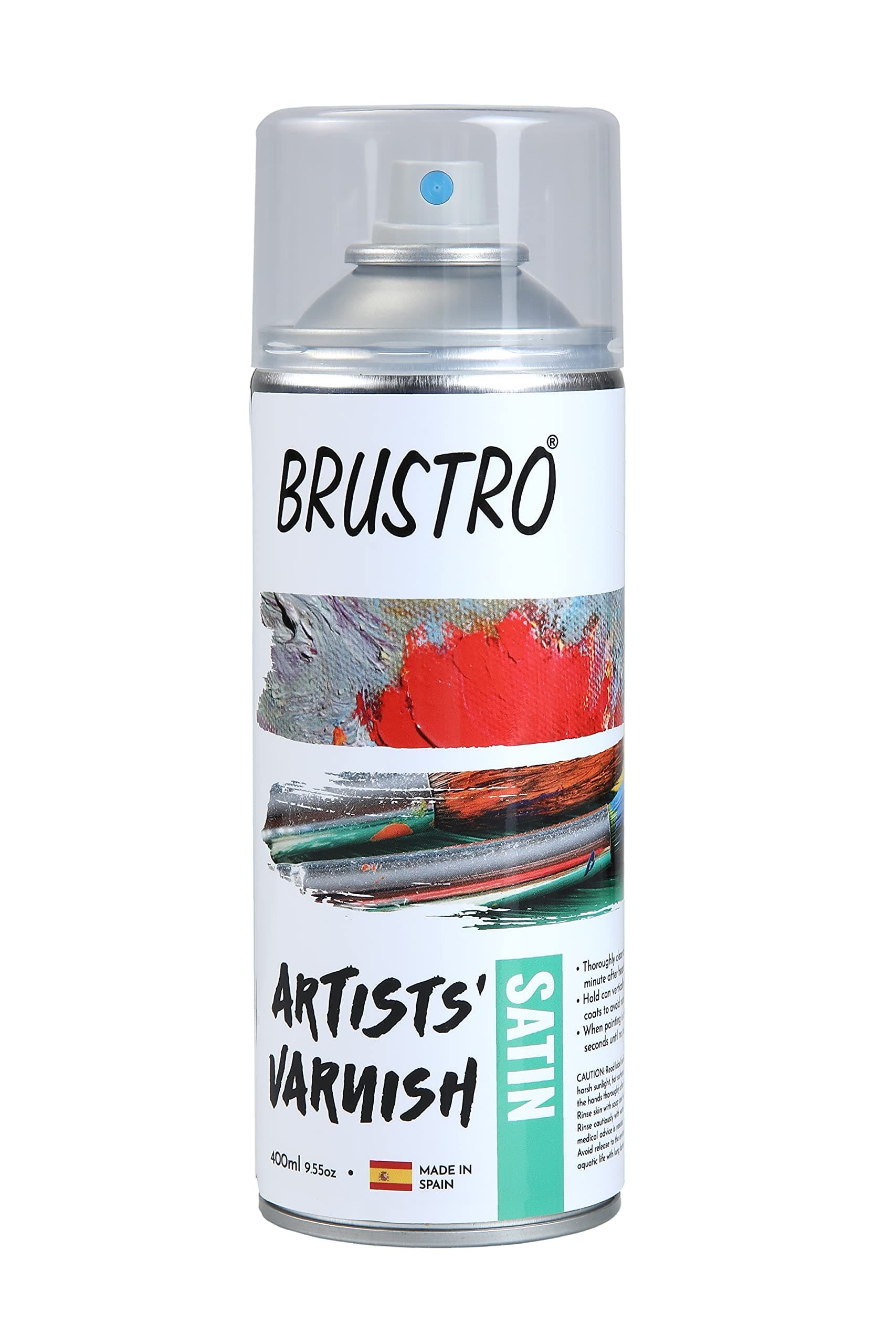 Brustro Artist's Varnish Spray Can|400ml|Satin Finish|Perfect Coating on Acrylic Painting,Watercolours,Oil Paints,Non-Yellowing,Non Toxic,Transparent,Canvas,Paper, Artwork Protection.