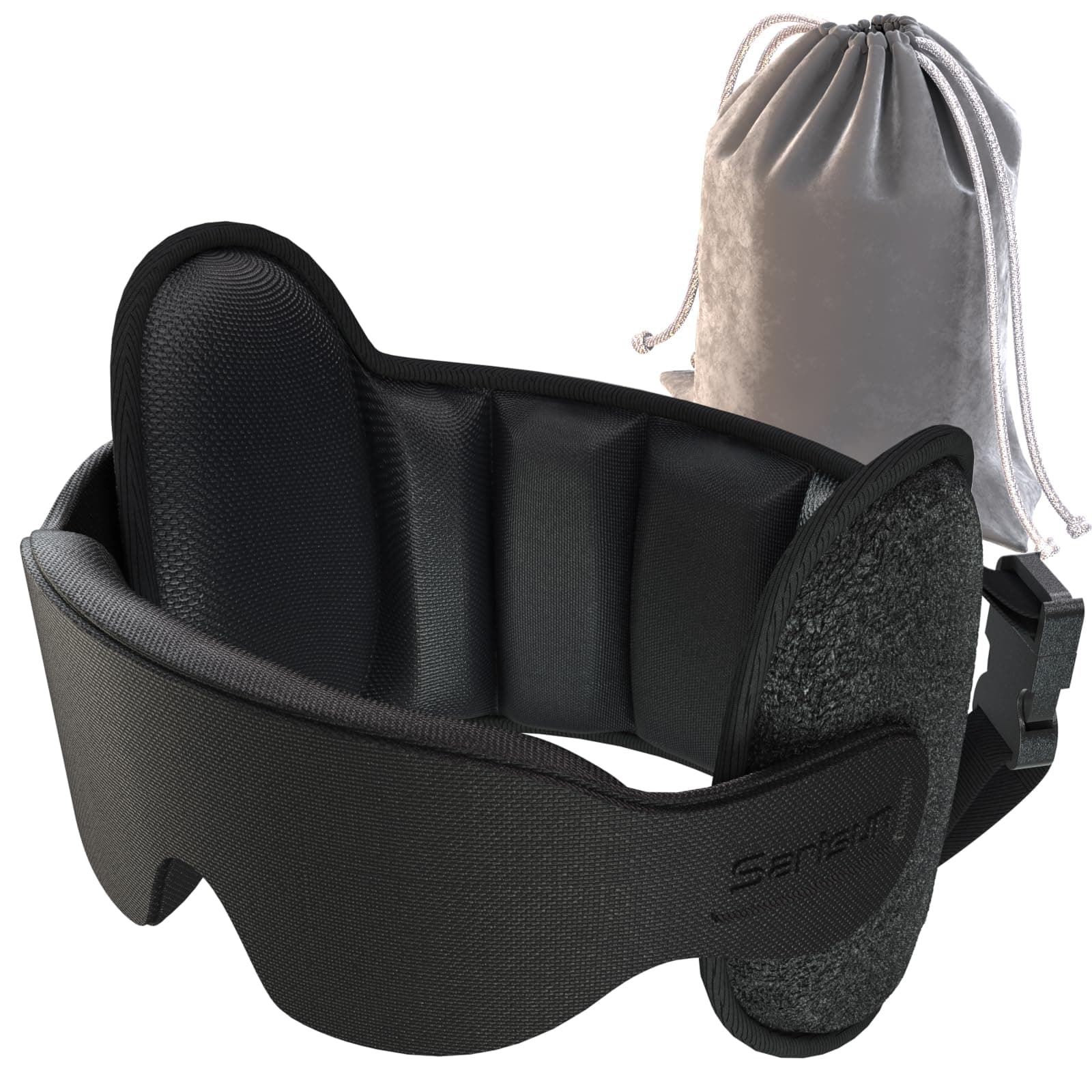 Travel Pillow, Upgrade Airplane Pillow for Long Flight, 360° Support Head Strap With Blackout Eye Masks for Sleep, Airplane Travel Essentials, Stop Bobblehead, Black, For Seats with Headrest