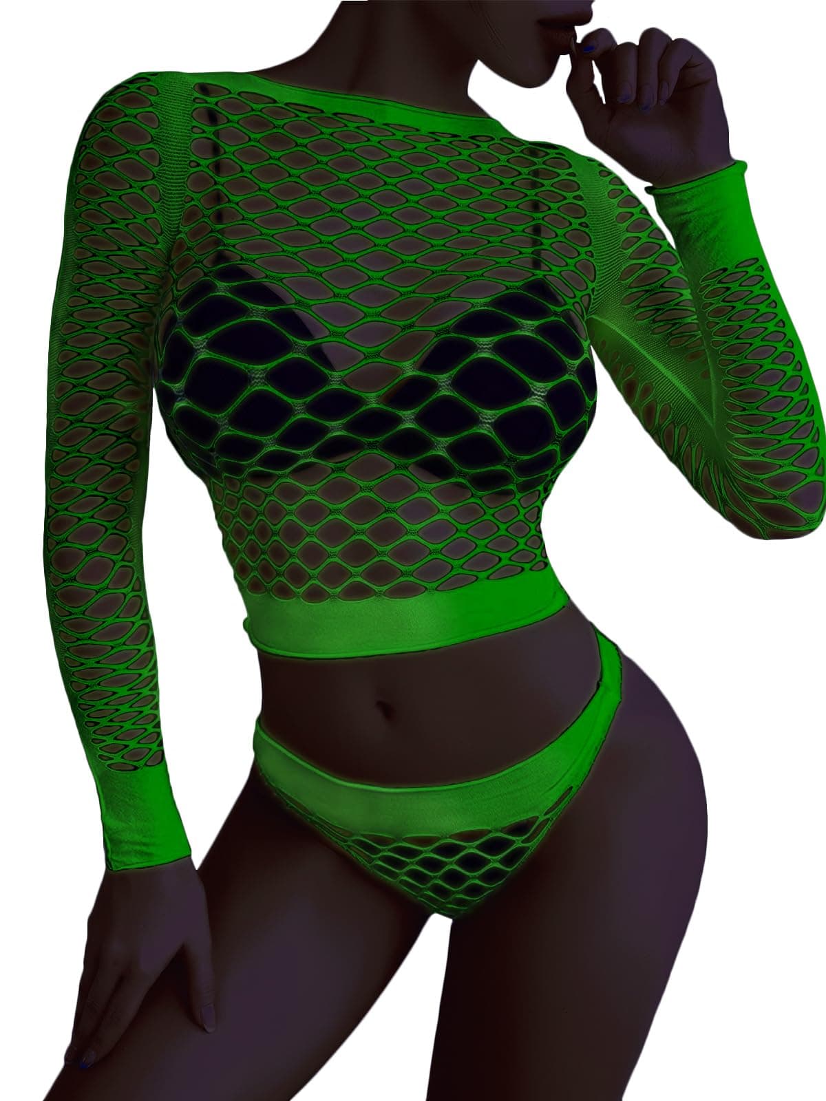 Women's Mesh Lingerie Fishnet Babydoll Mini Dress Bodysuit See Through Shirts Long Sleeves Lingerie Bodysuit Cover Up