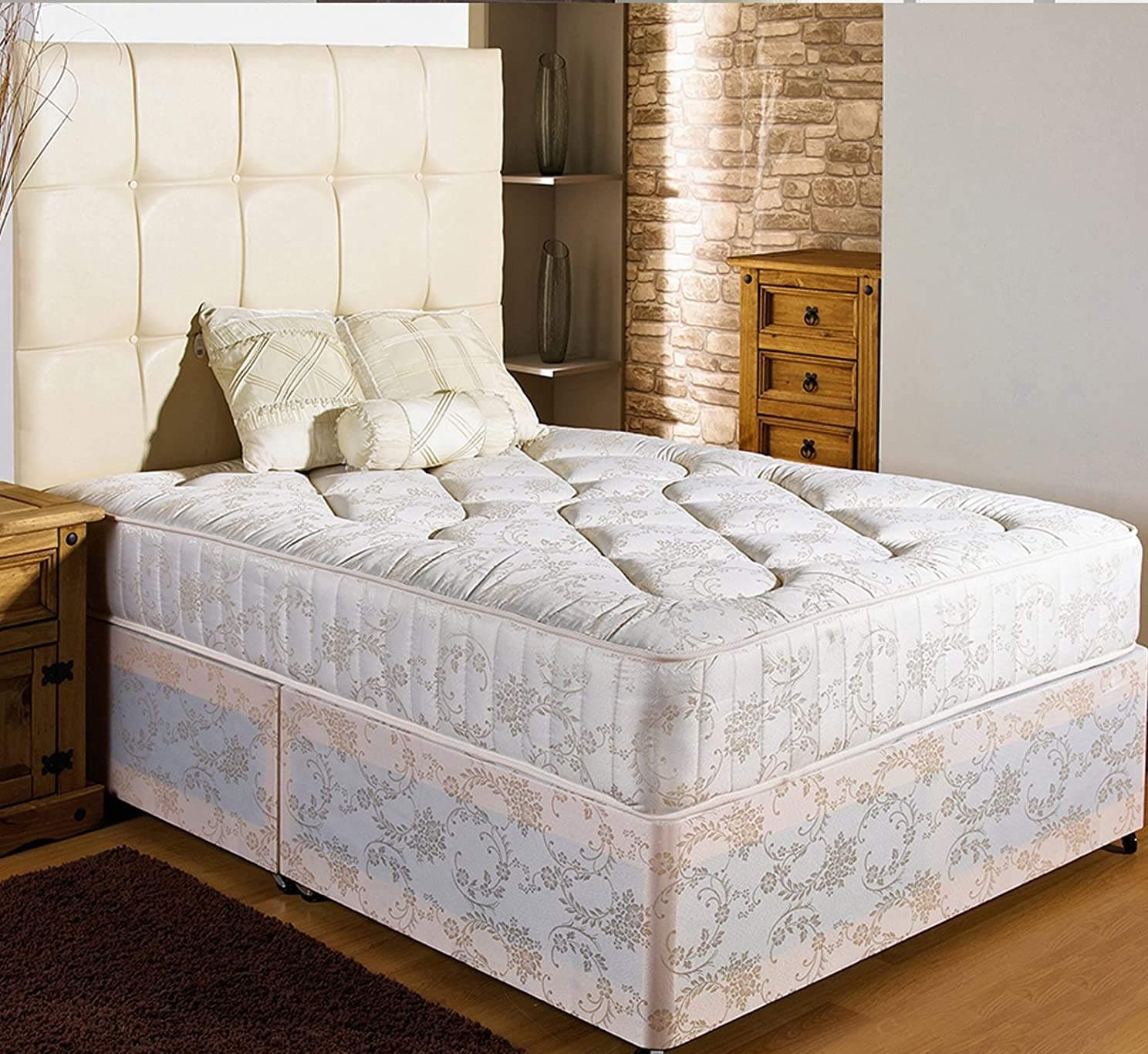 Home Furnishings UK Hf4you New Ortho Firm Quilted Damask Divan Bed - 5ft Kingsize - No Storage - No Headboard