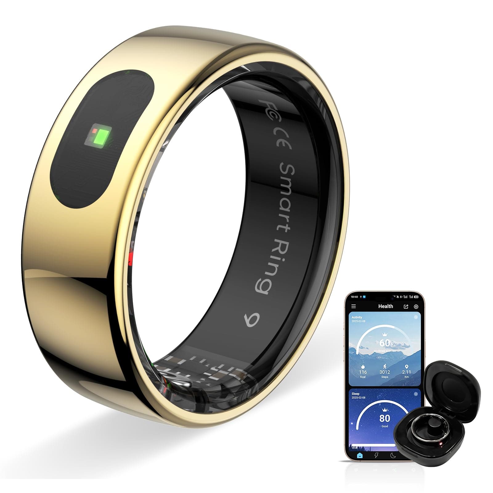 Touch Smart Ring Upgraded Version Health Ring Pro, with Bluetooth Remote Control and Motion Detection, 10ATM Waterproof Fitness Tracker for Men and Women Daily use (Gold Touch, 13)