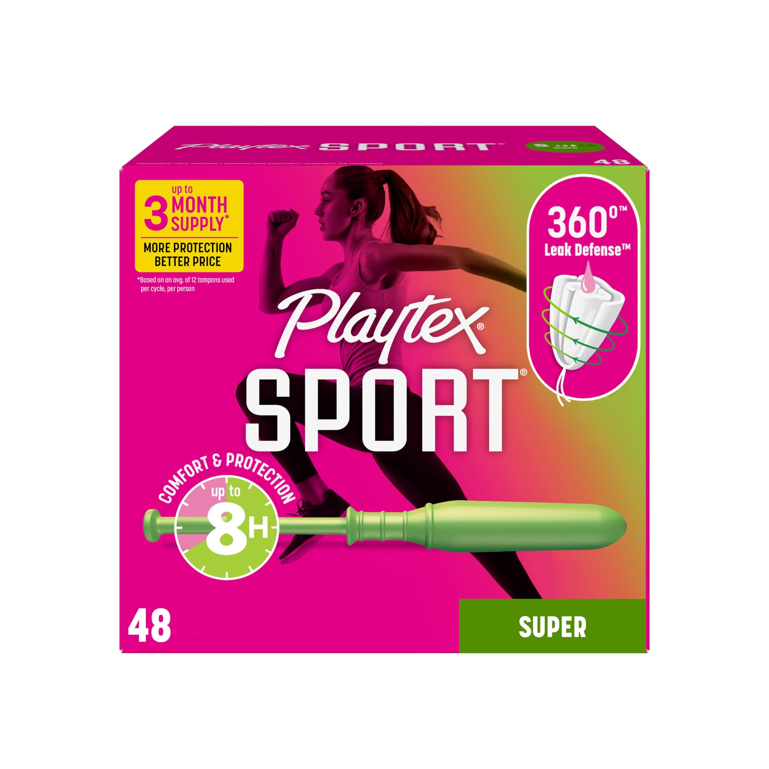 Playtex Sport Tampons, Super Absorbency, Fragrance-Free - 48ct