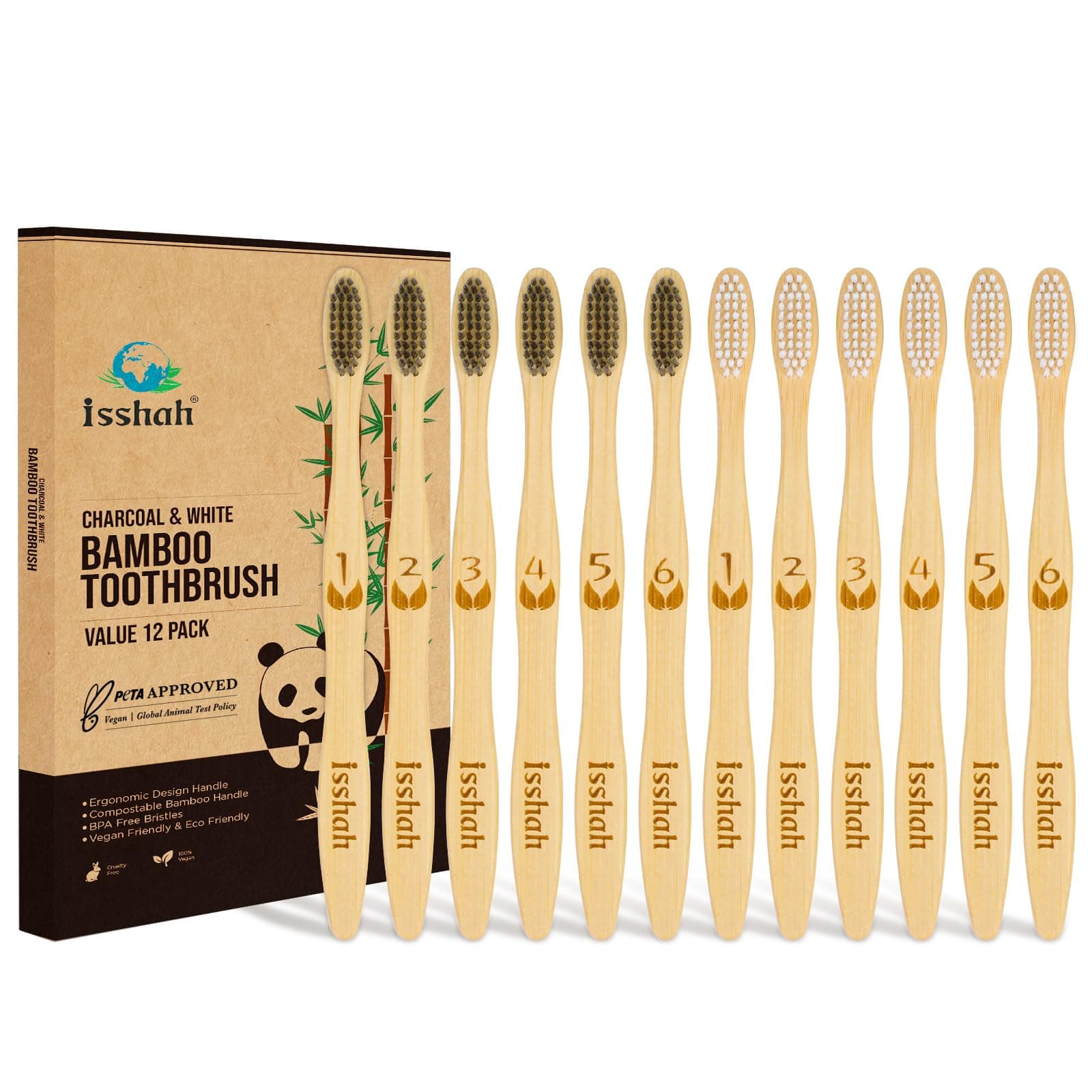 Biodegradable Eco-Friendly Natural Bamboo Charcoal Toothbrush - Pack Of 4