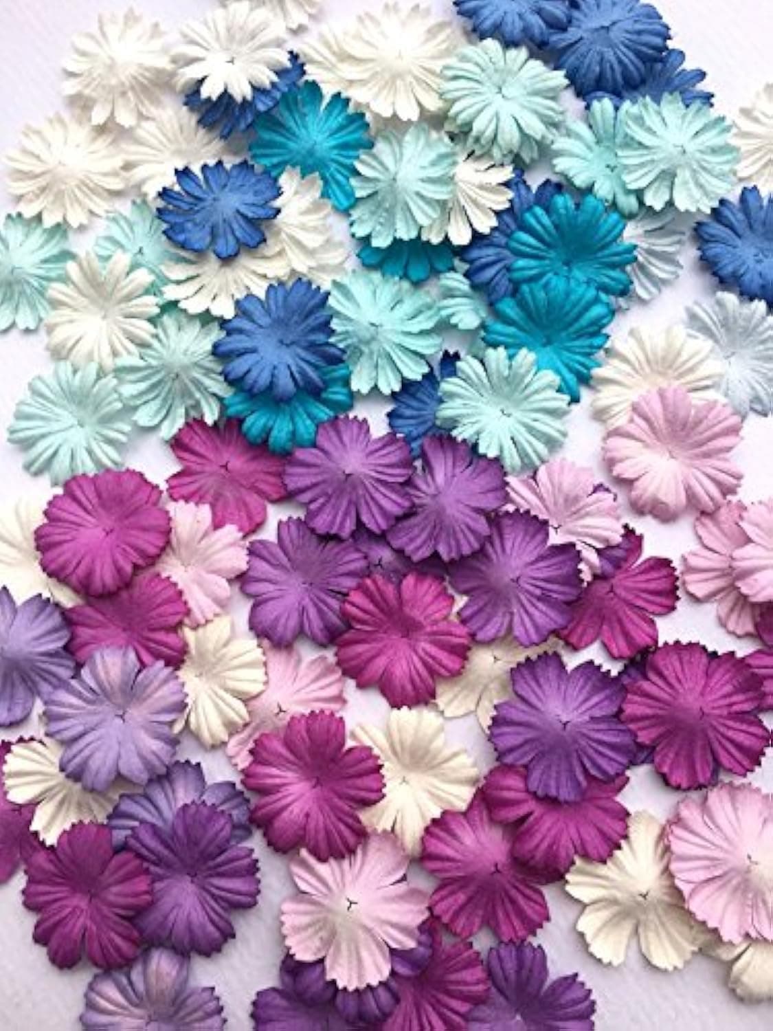 ICRAFY 100 Assorted Daisy Paper Flower Petal Flower Die Cut Flower Shape Make a Fantasy Card, Scrapbooking Photo Book Mixed Blue Purple Tone 100 Pcs. Size 1" (Blue Purple Tone)