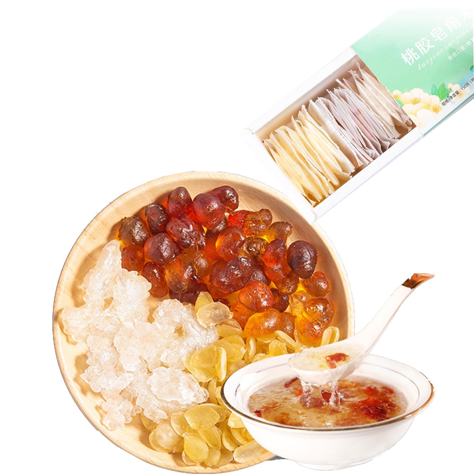 Peach Gum Honey Horn Rice Snow Yan Combination5.29oz/150g (30 bags),Peach Gum Combination,Can be cooked with goji berries, red dates, rock sugar, and fruits,independent Package