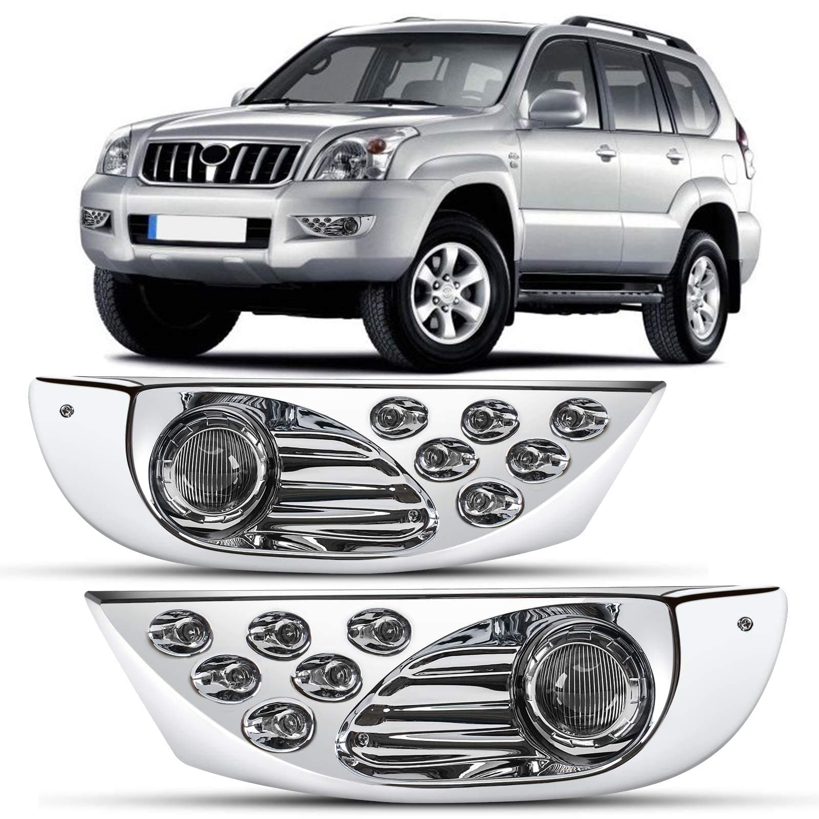 DLAA Fog Lights LED & Halogen Compatible with Toyota Land Cruiser/Prado FJ120 2003-2009 Fog Lamps