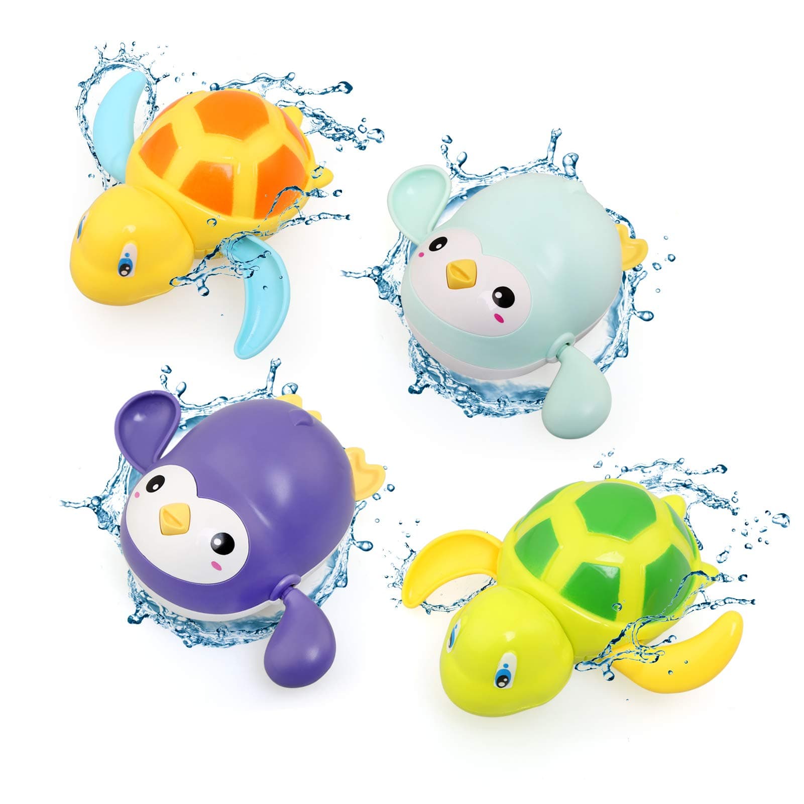 Bath Toys for Kids, Baby Wind Up Bath Toys, Swimming Water Floating Turtle Penguin Clockwork Bathtub Pool Toy Game for Kids Boys Girls Toddlers Baby Bath Time
