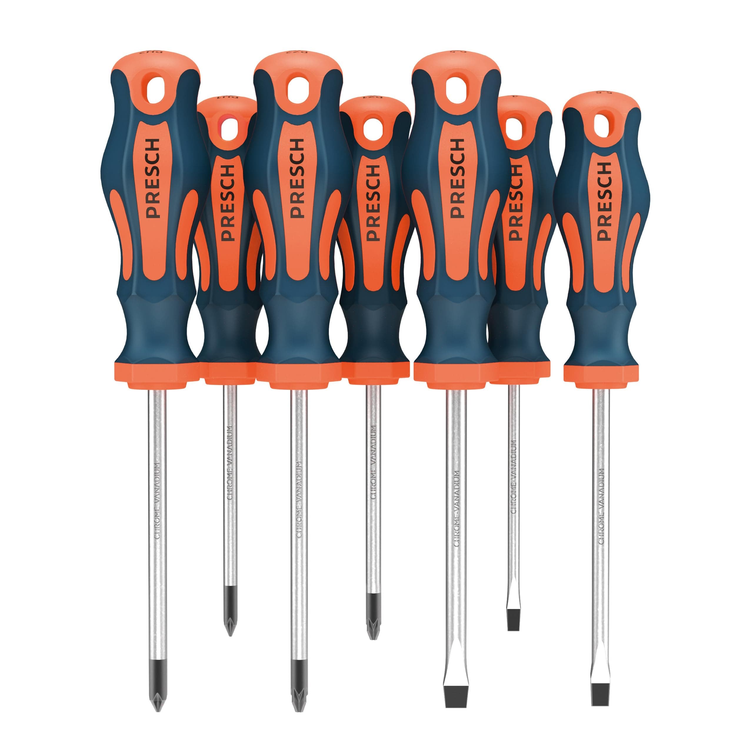Presch Screwdriver Set 7 Pieces - Magnetic Screwdriver Sets with Slotted, Pozidrive and PH Screwdrivers - Pro Screw Driver Kit