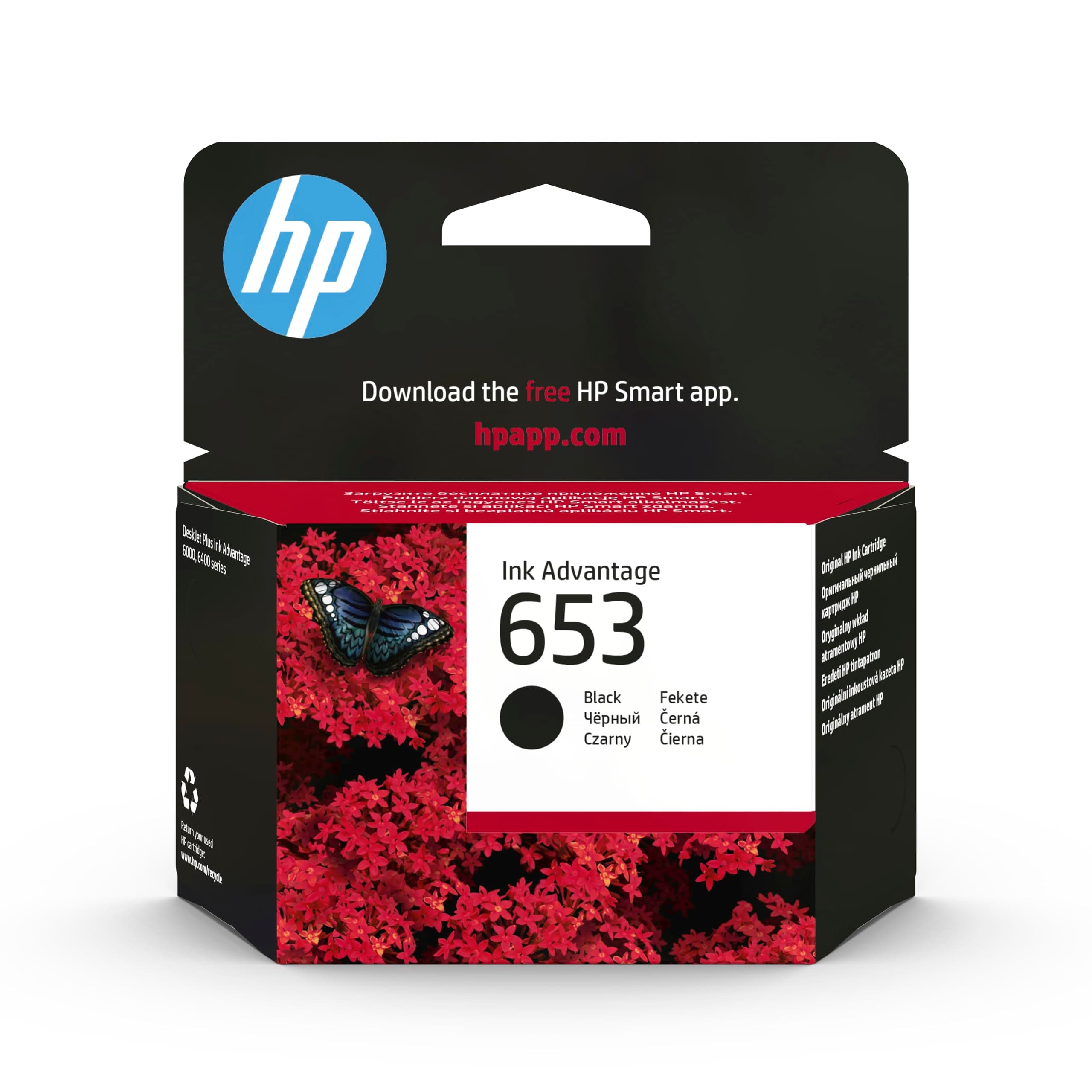 HP|HP 653 Black Original Ink Advantage Cartridge|Black|360 pages|HP DeskJet IA 2875, IA 2876, IA 2878, IA 4276, Plus IA 6475, Plus IA 6075|3YM75AE.