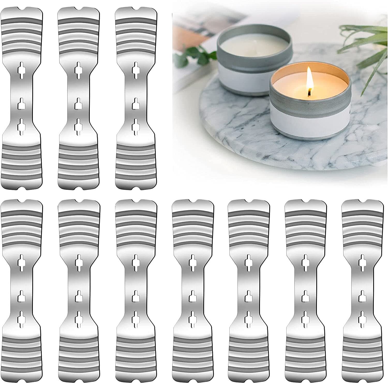 ABK 10pcs Metal Candle Wick Holders, Upgraded Candle Wick Centering Devices, Silver Stainless Steel Candle Wick Holder for Candle Making