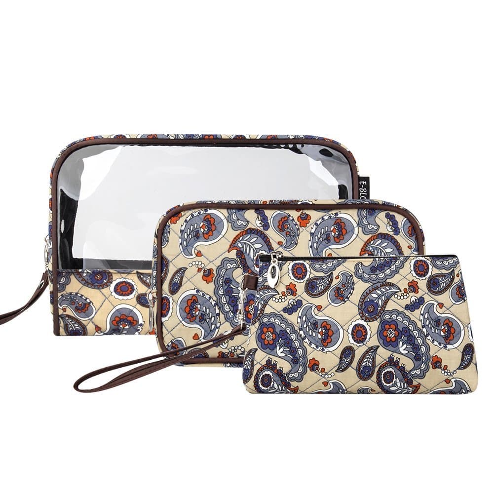 Makeup Bag Set, E-BLOOMY 3pc Set Totem Paisley Travel Hand Pouch Bag for Phone Travel Toiletry Bag Coin Purse (Paisley)