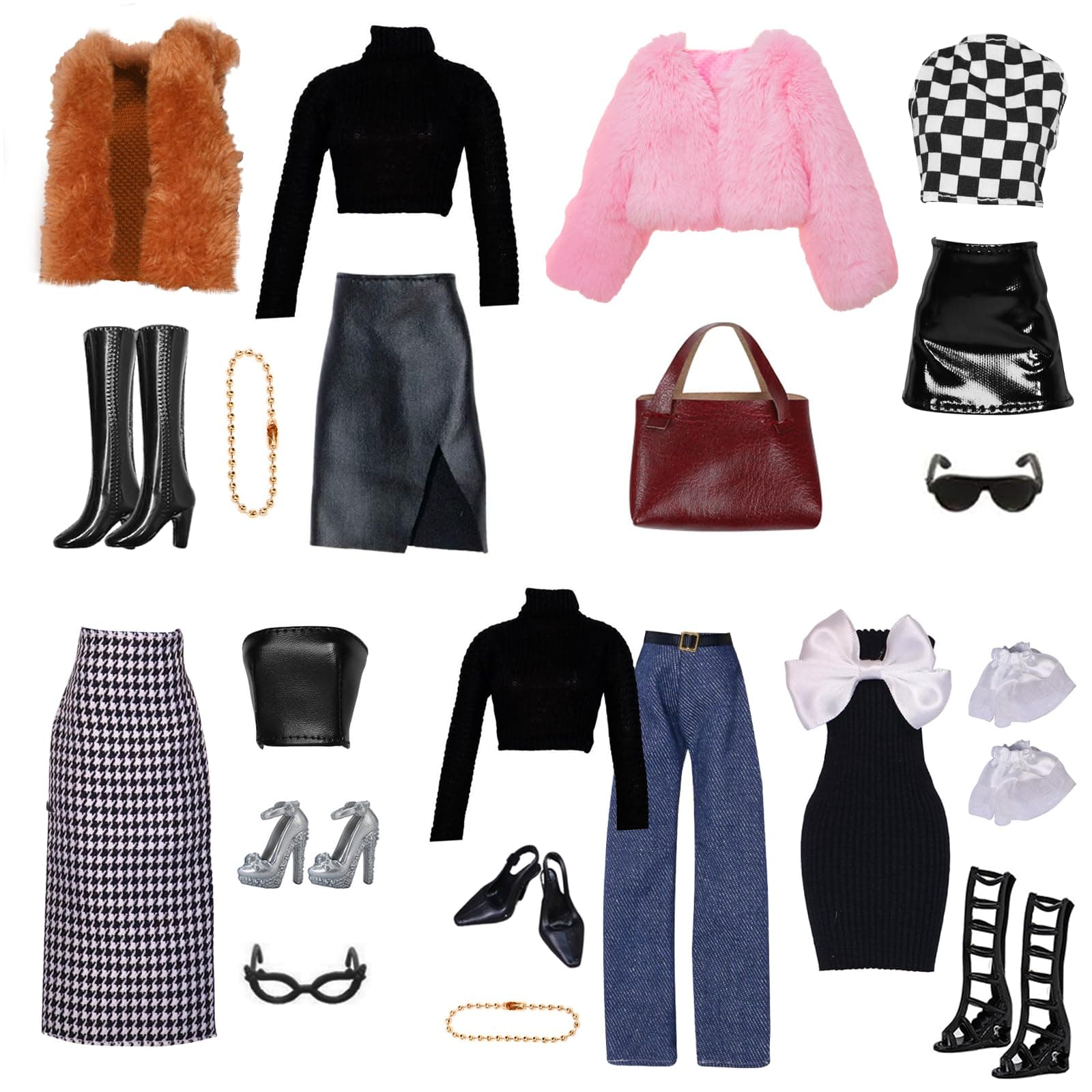 17 Pieces Doll Clothes Set For 11.5 Inch Doll, Includes Plush Vest, Fashion Immersion Skin Dress Set, Short Bow