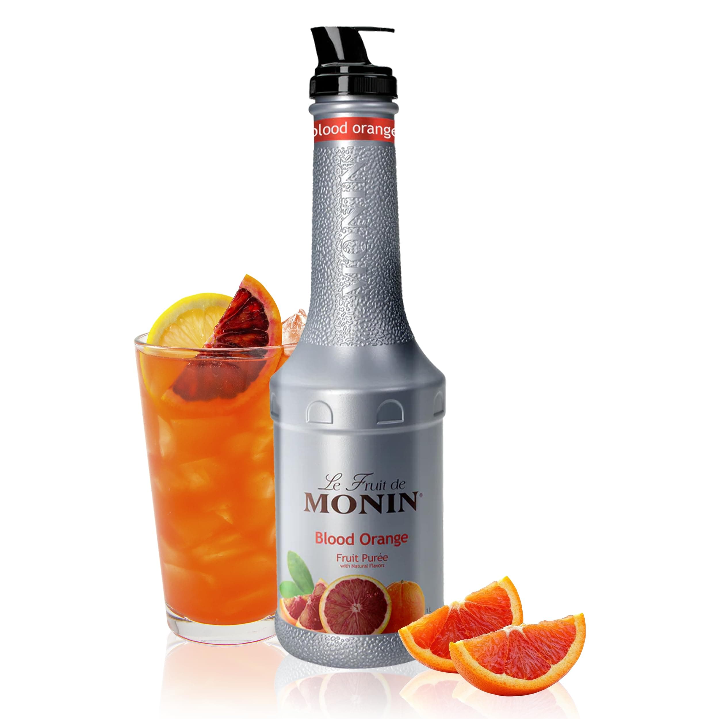 Monin - Blood Orange Puree, Tart, Juicy Citrus Taste, Great for Lemonades, Cocktails, and Culinary Creations, Vegan, Gluten-Free (1 Liter)