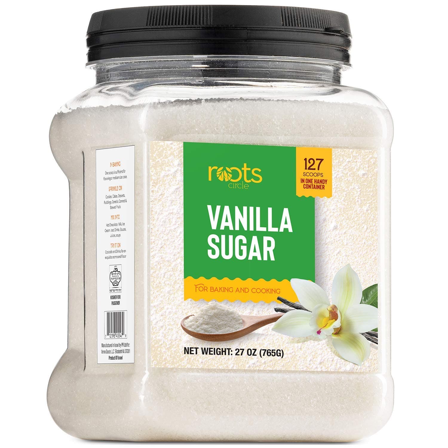 Roots Circle Vanilla Sugar for Baking | For Chefs, Home Cooking, Coffee, Cocktails, Cakes, Crème Brulee & Dessert Making | Ice Cream & Shakes | Kosher for Passover| 1 Pack 26.88Oz