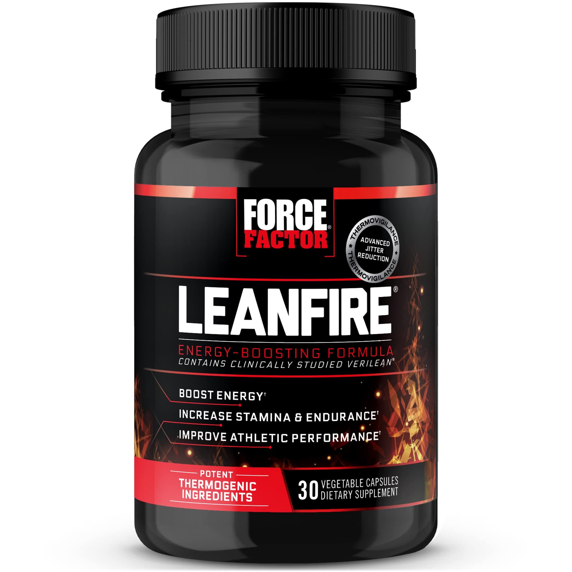 LeanFire Pre Workout Energy Pills with Green Tea Extract and Caffeine to Increase Energy, Build Lean Muscle, Black, 30 Count (Pack of 1), Package May Vary