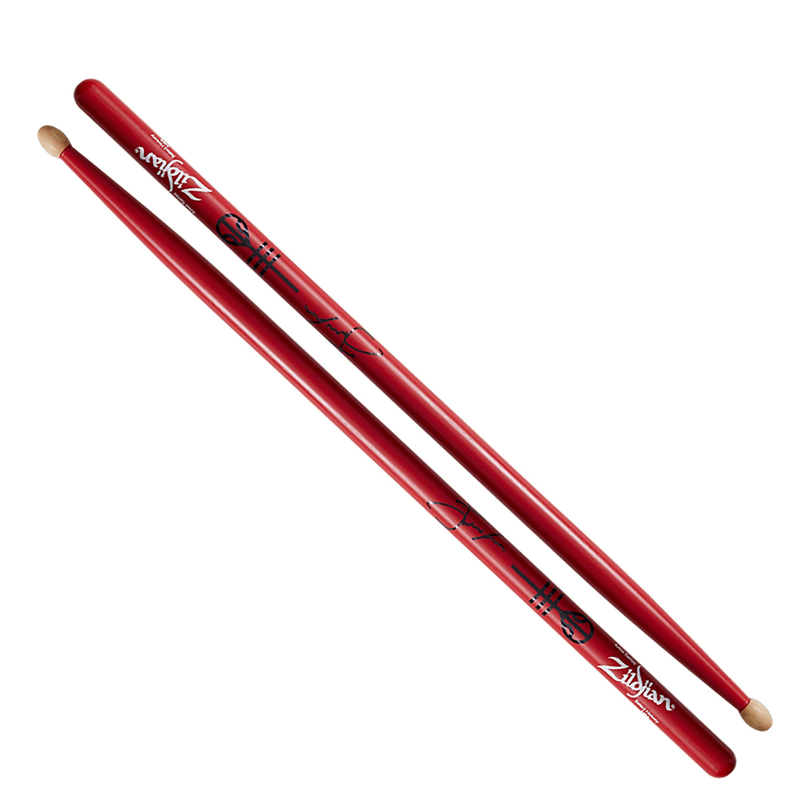 Zildjian Artist Series Hickory Drumsticks - Josh Dun - Wood Tip - Red