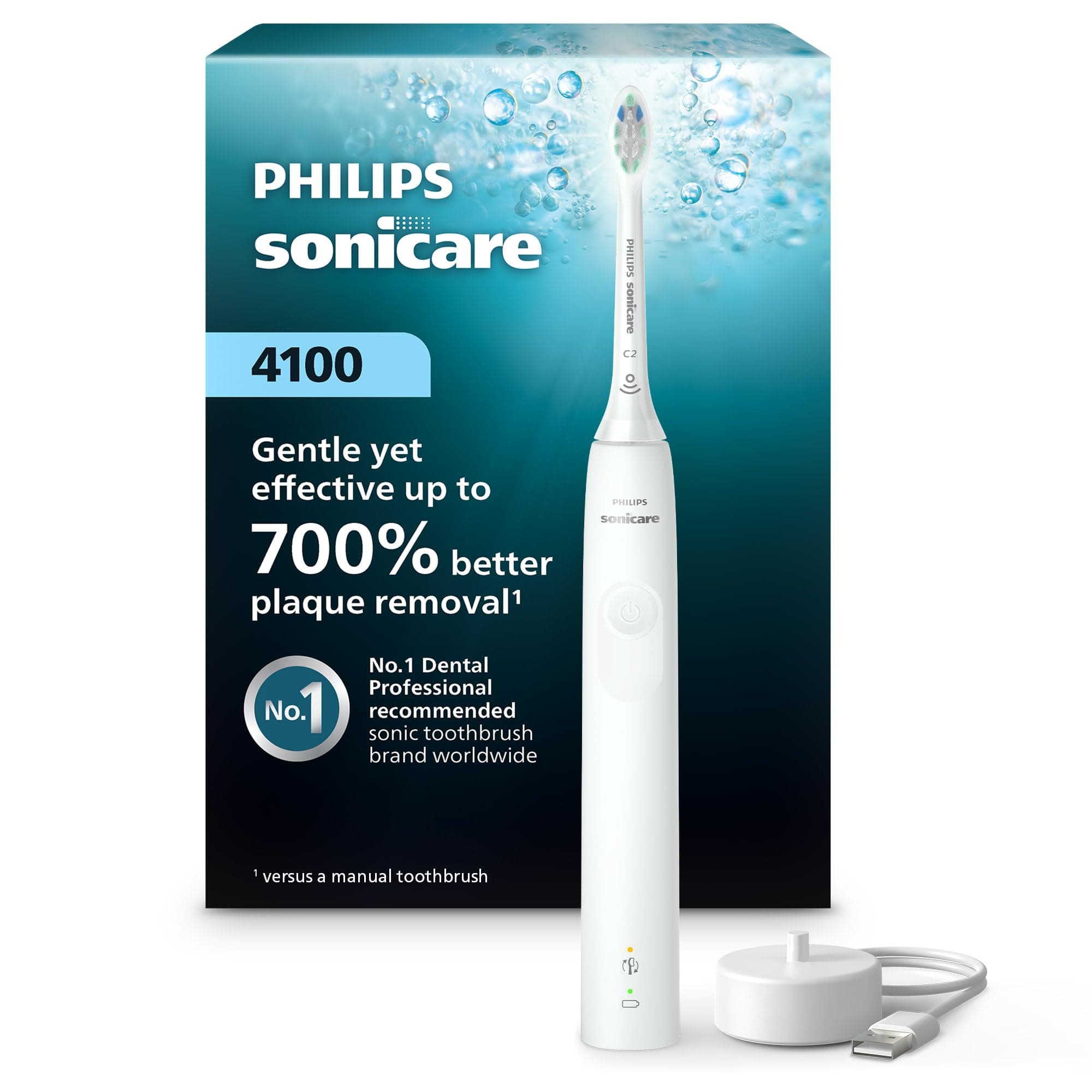 Philips Sonicare 4100 Power Toothbrush, Rechargeable Electric Toothbrush with Pressure Sensor, White HX3681/23