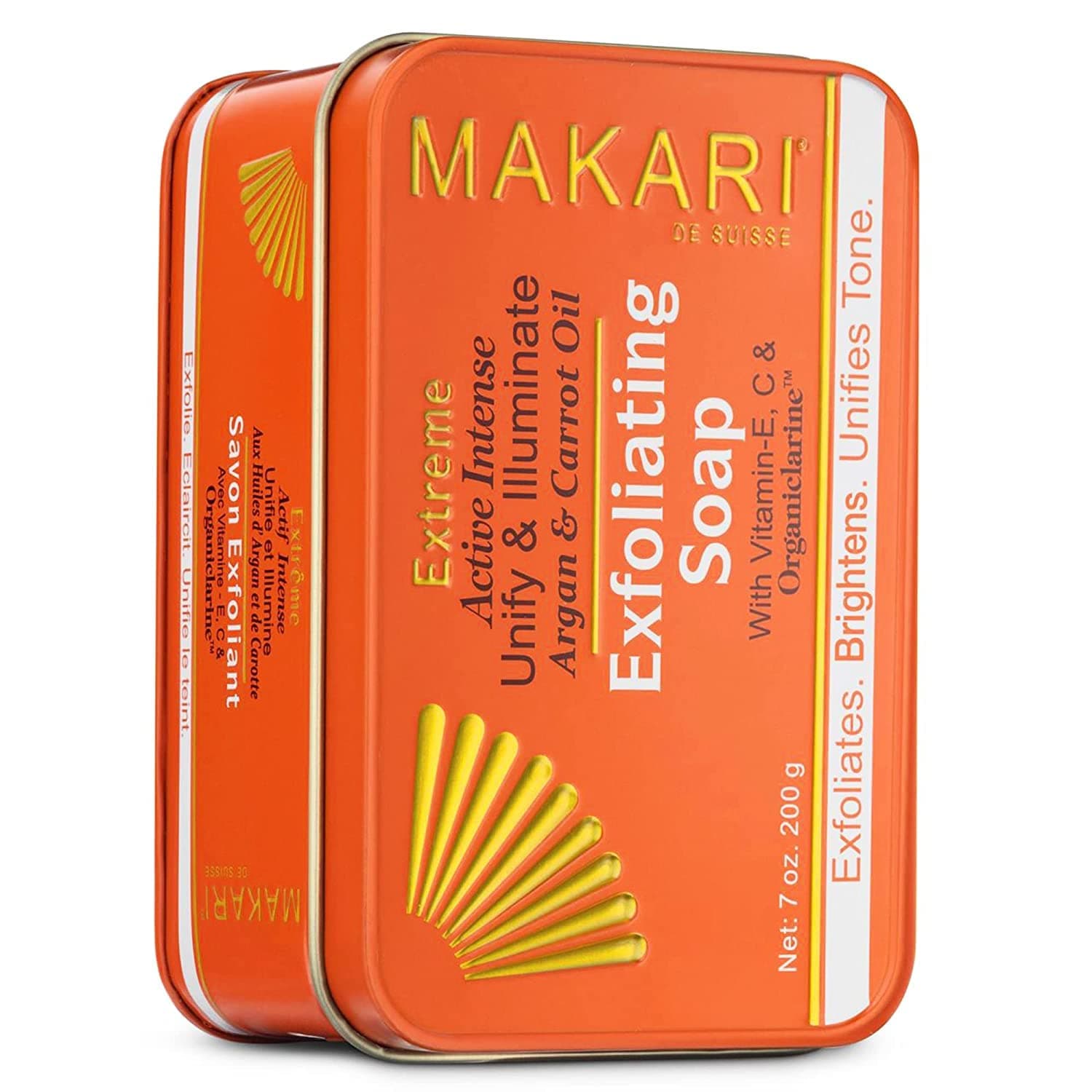MAKARI Extreme Active Intense Argan & Carrot Oil Exfoliating Soap (7 oz) | Radiance-Boosting Bar | With Apricot Seed Extract & Vitamins C & E | Helps Reveal Smoother-Looking Skin