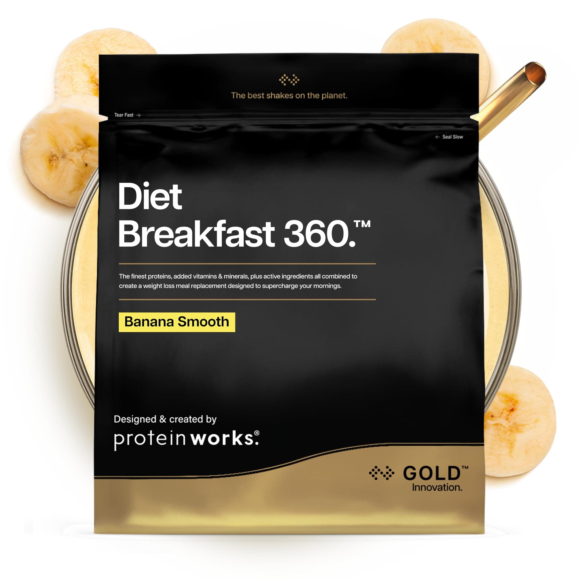 Protein Works | Diet Breakfast 360 - GOLD Innovation, On-the-Go Healthy Weight Loss Meal Replacement Shake, Added Caffeine, Low Sugar, Banana Cake, 9 Servings, 500g