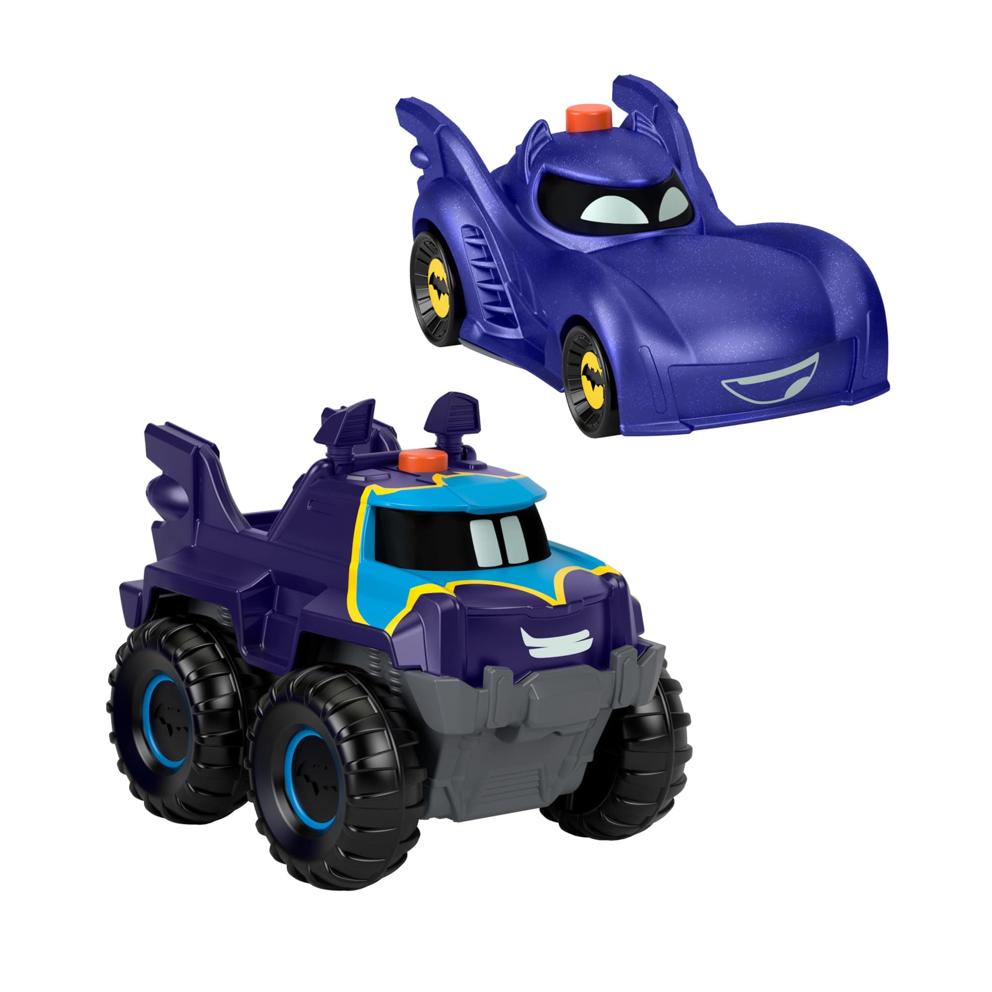 Fisher-Price DC Batwheels Light-Up 1:55 Scale Toy Cars, Bam the Batmobile & Buff, 2 Pieces