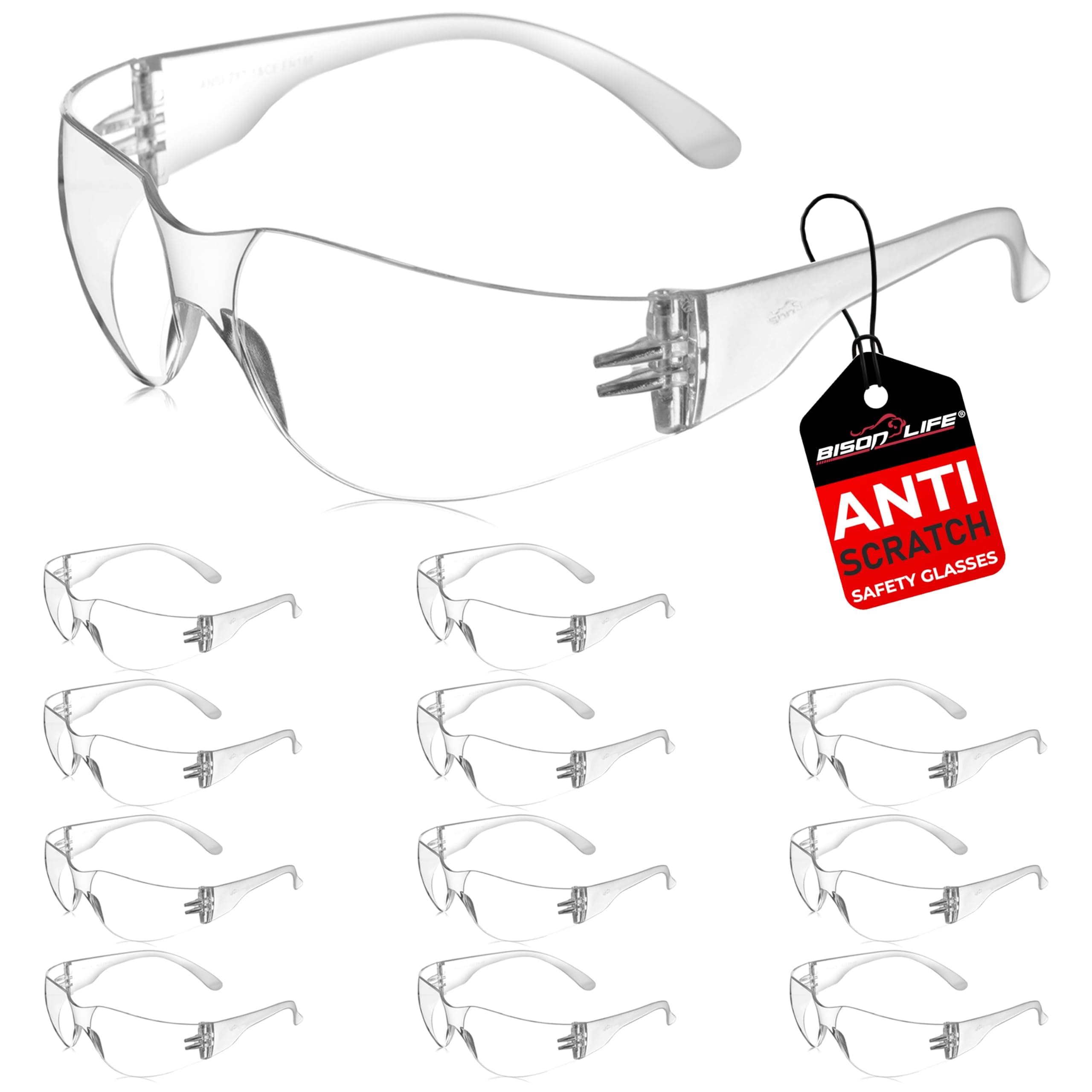 BISON LIFE Safety Glasses One Size Protective Polycarbonate Lens 12 Per Box - 1 Box