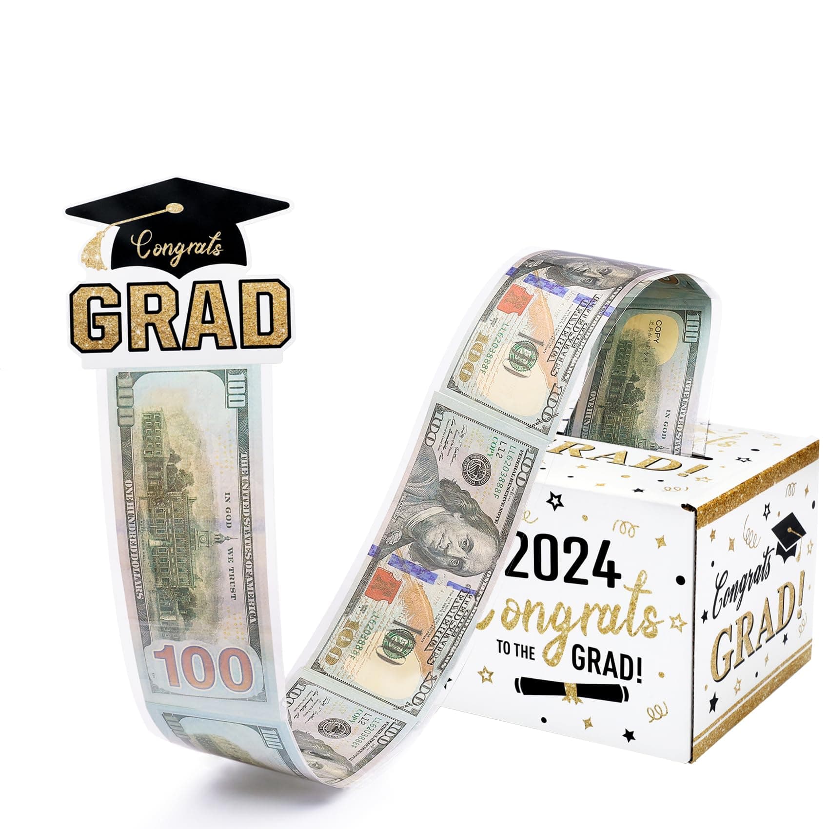 2024 Graduation Money Box for Cash, White Surprise Box Explosion Gift for Graduate, Billionaire Money Holder with Pull Out Card DIY Set